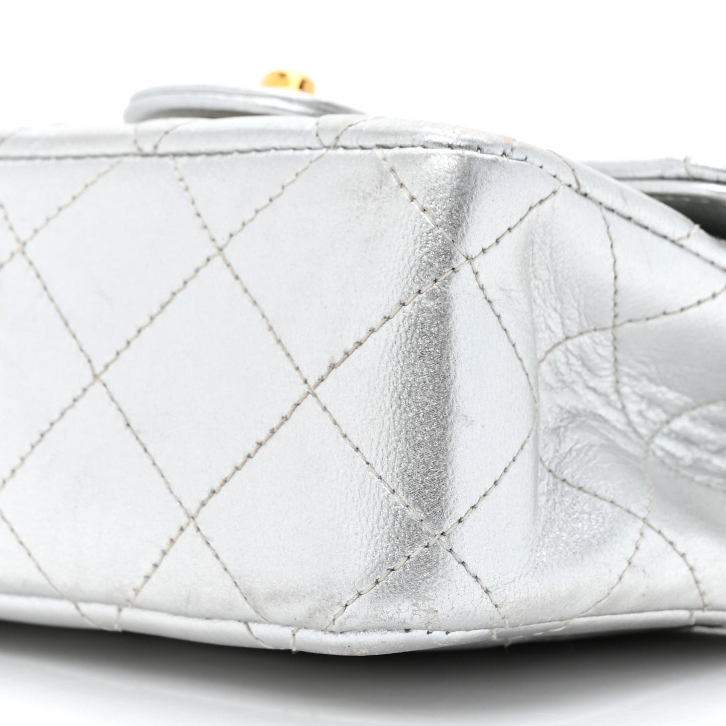 Metallic Lambskin Quilted Mini Kelly Silver