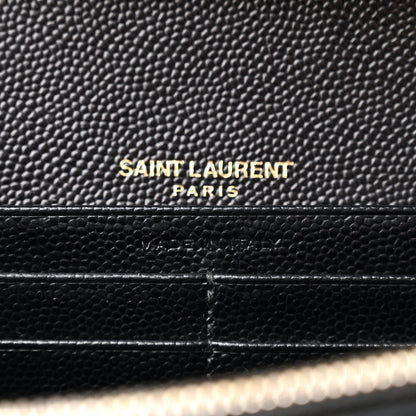 Saint Laurent Grain De Poudre Matelasse Chevron Monogram Chain Wallet Black 7 of 13