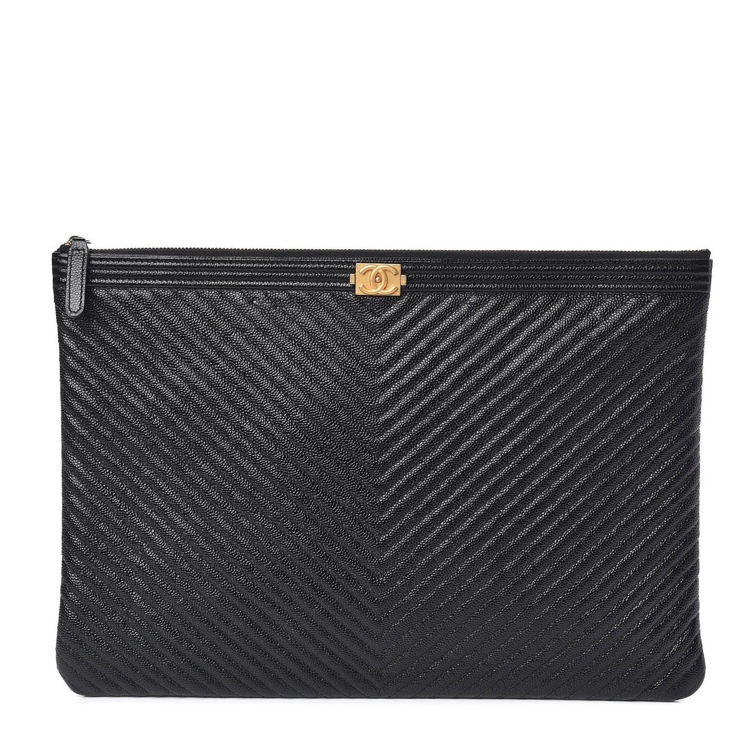 Caviar Chevron Quilted Large Boy Cosmetic Case Black
