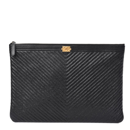 Chanel Caviar Chevron Quilted Large Boy Cosmetic Case Black 1 of 9