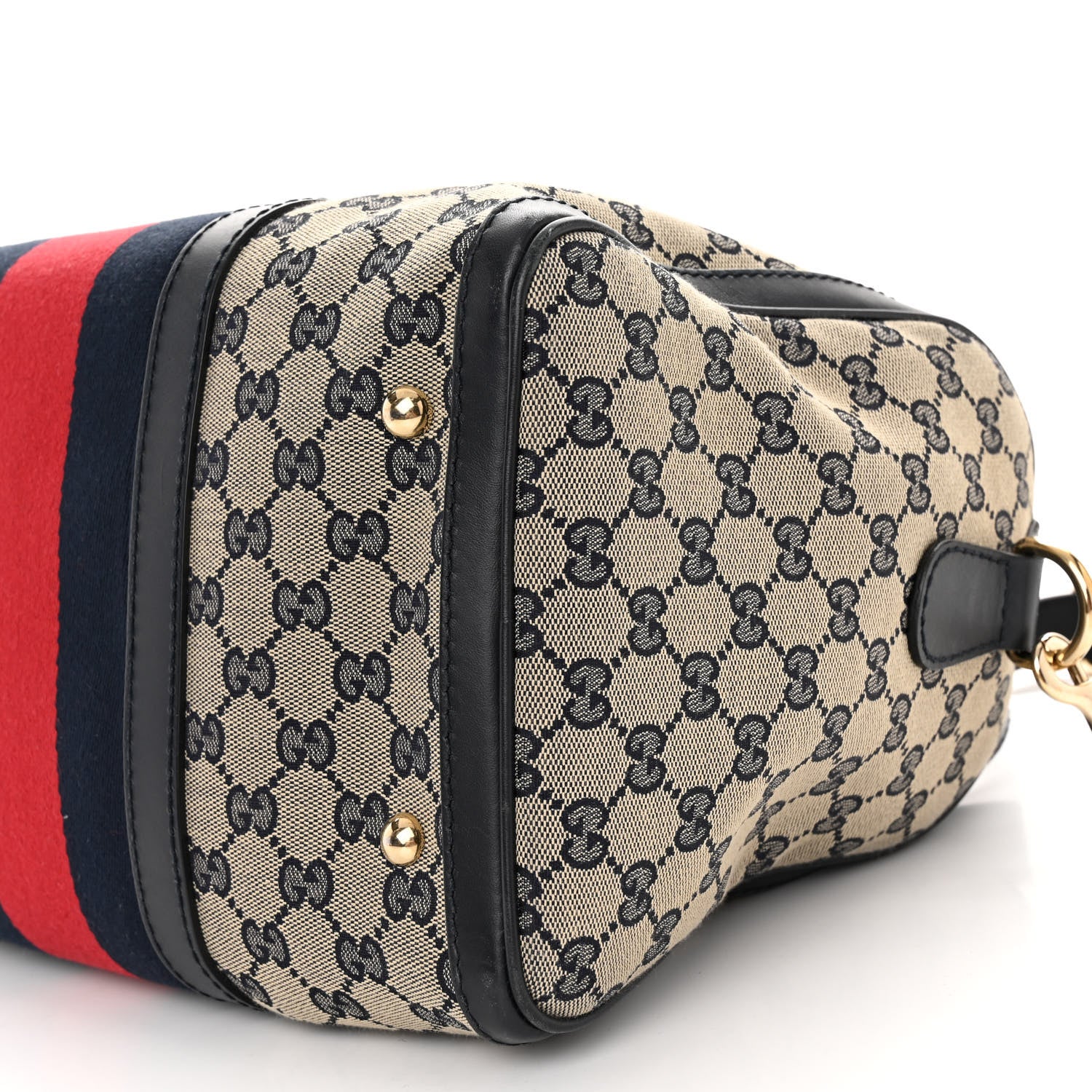 Gucci Monogram Selleria Calfskin Vintage Web Medium Boston Beige Blue 9 of 10