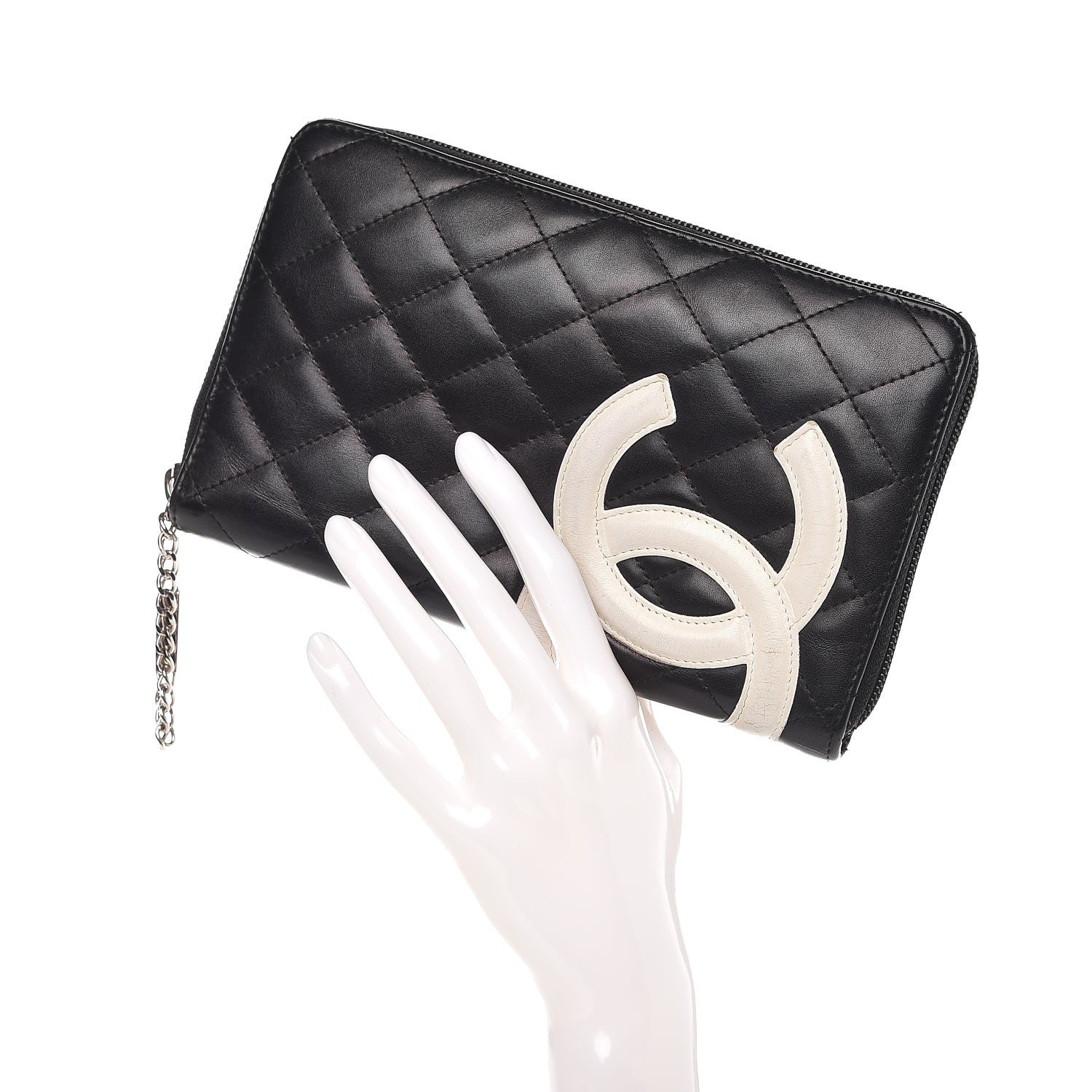 Chanel Calfskin Cambon Zip Around Organizer Wallet Black White 2 of 14