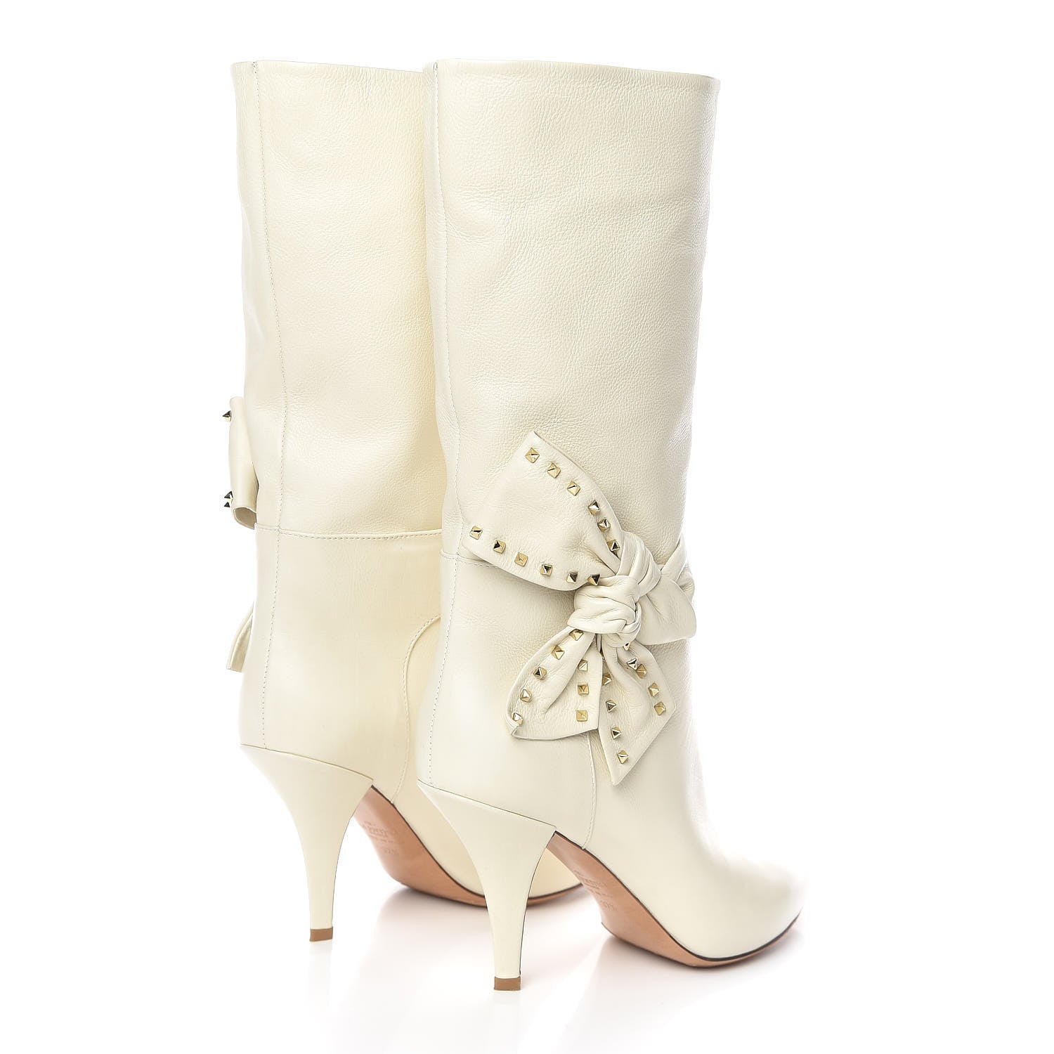 Valentino Garavani Nappa Side Bow Rockstud Boots 37.5 Ivory 4 of 11