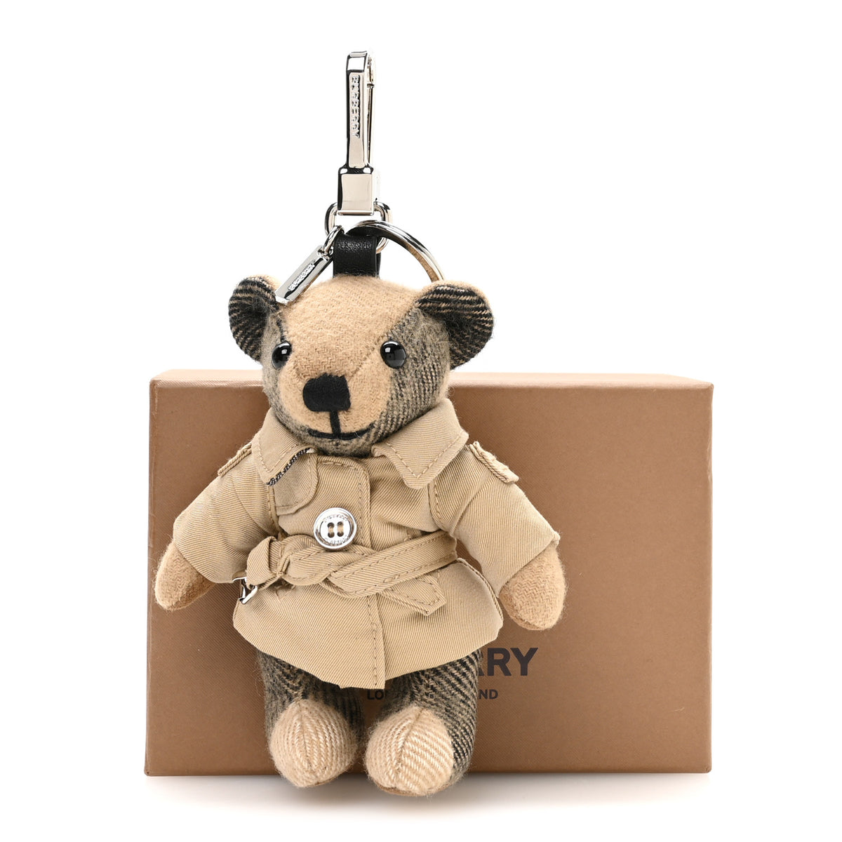 Burberry Cashmere House Check Thomas Bear Trench Coat Bag Charm Camel 4 of 4