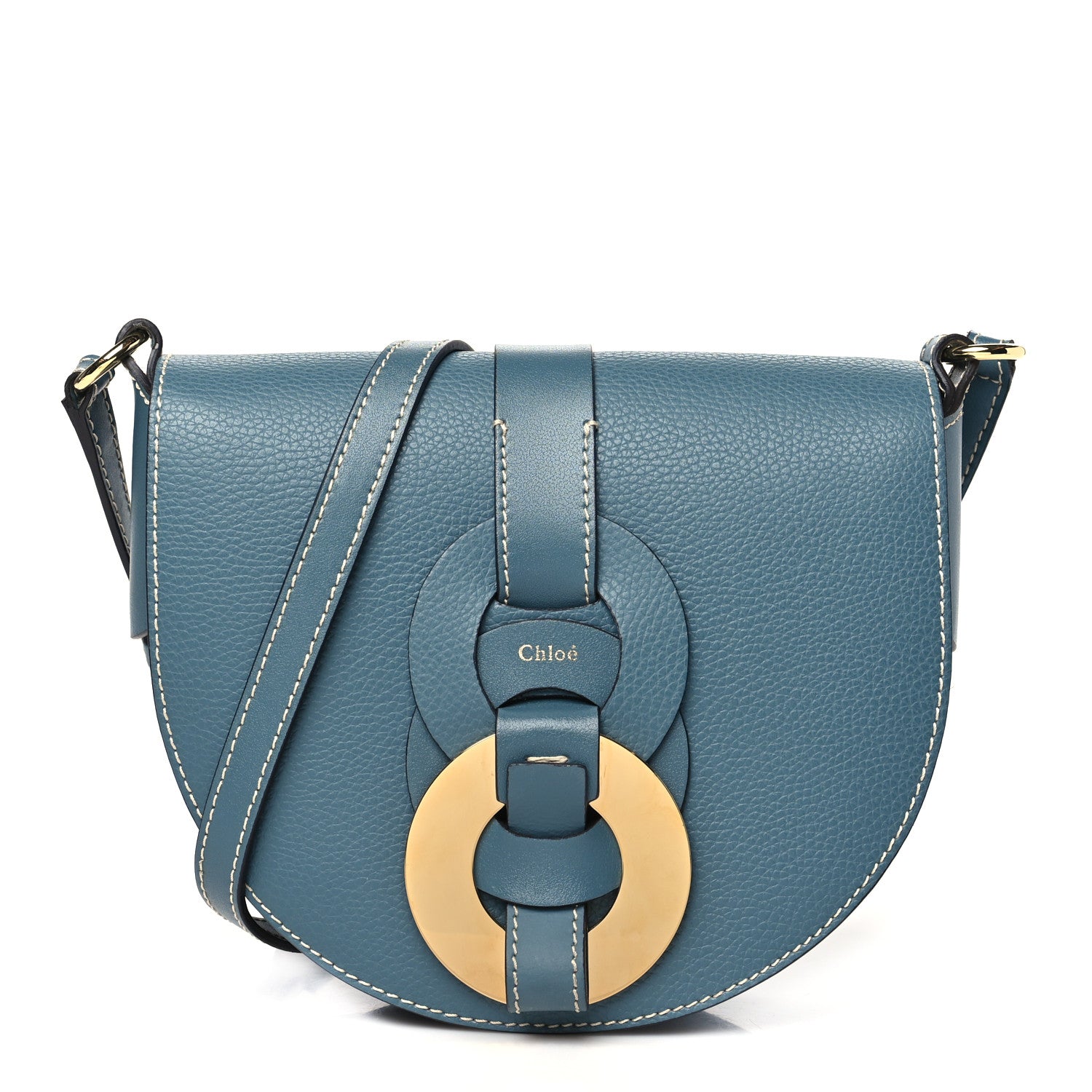 Chloe Grained Calfskin Small Darryl Saddle Crossbody Bag Mirage Blue 1 of 10