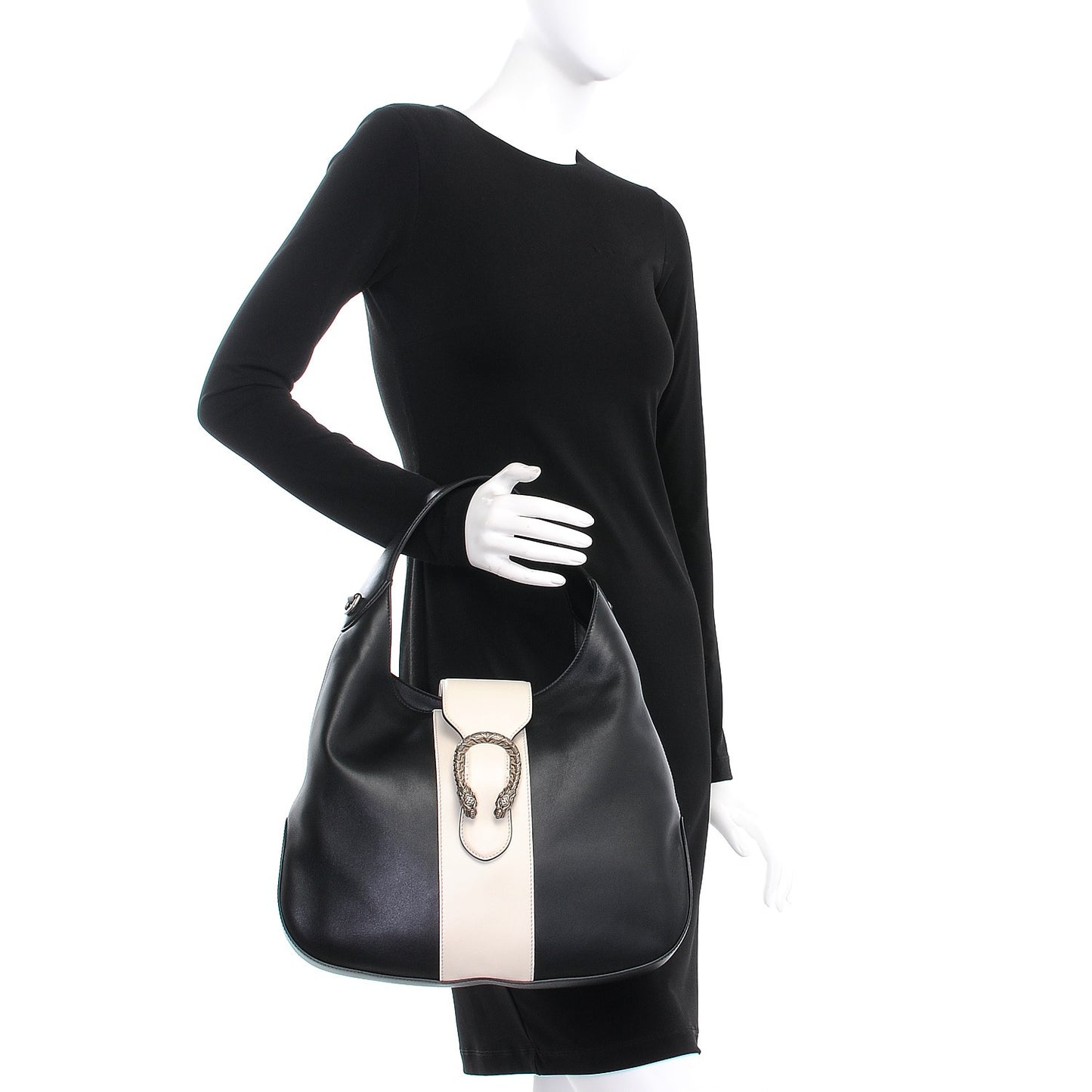 Calfskin Web Medium Dionysus Hobo Black White