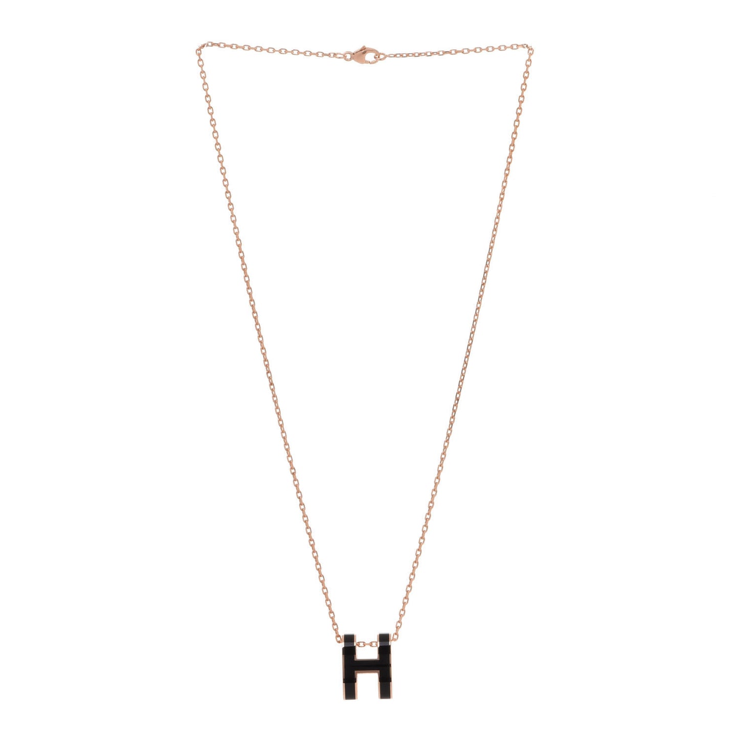 Lacquered Rose Gold Pop H Pendant Necklace Black