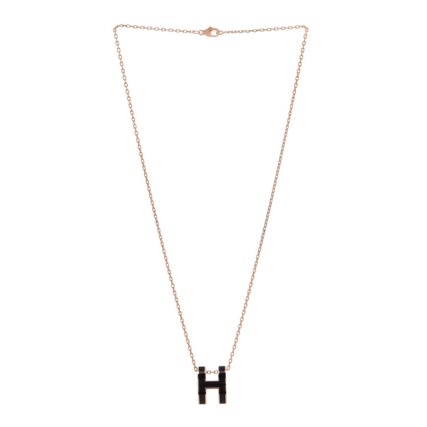 Hermes Lacquered Rose Gold Pop H Pendant Necklace Black 3 of 7