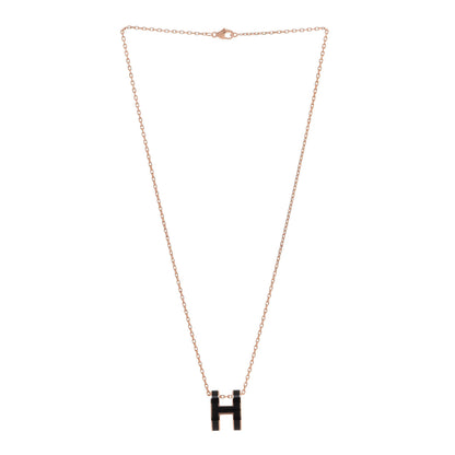 Hermes Lacquered Rose Gold Pop H Pendant Necklace Black 3 of 7