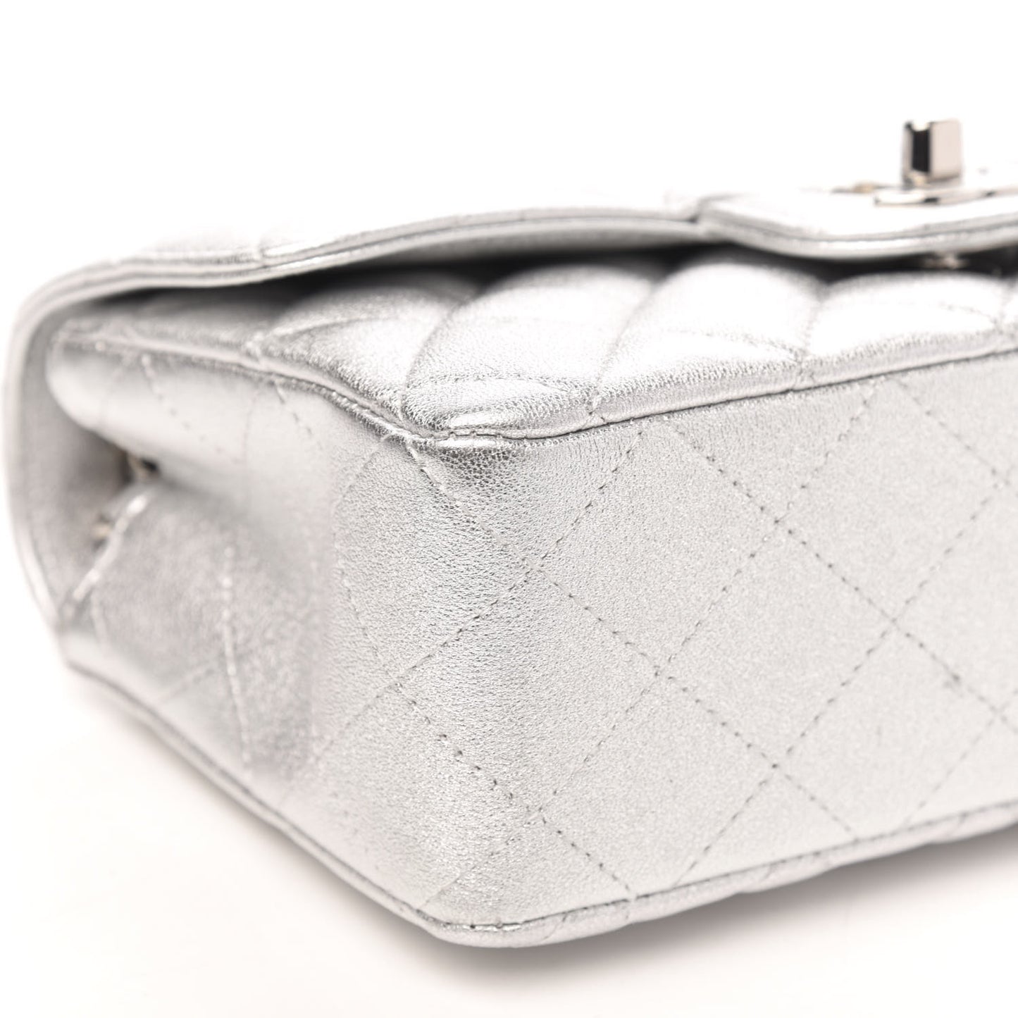 Metallic Lambskin Quilted Mini Rectangular Flap Silver