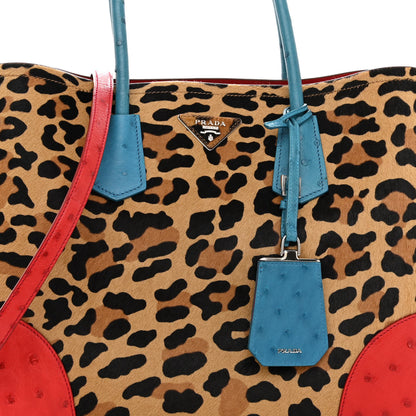 Prada Calf Hair Ostrich Leopard Print Medium Double Bag Miele Voyage 8 of 10