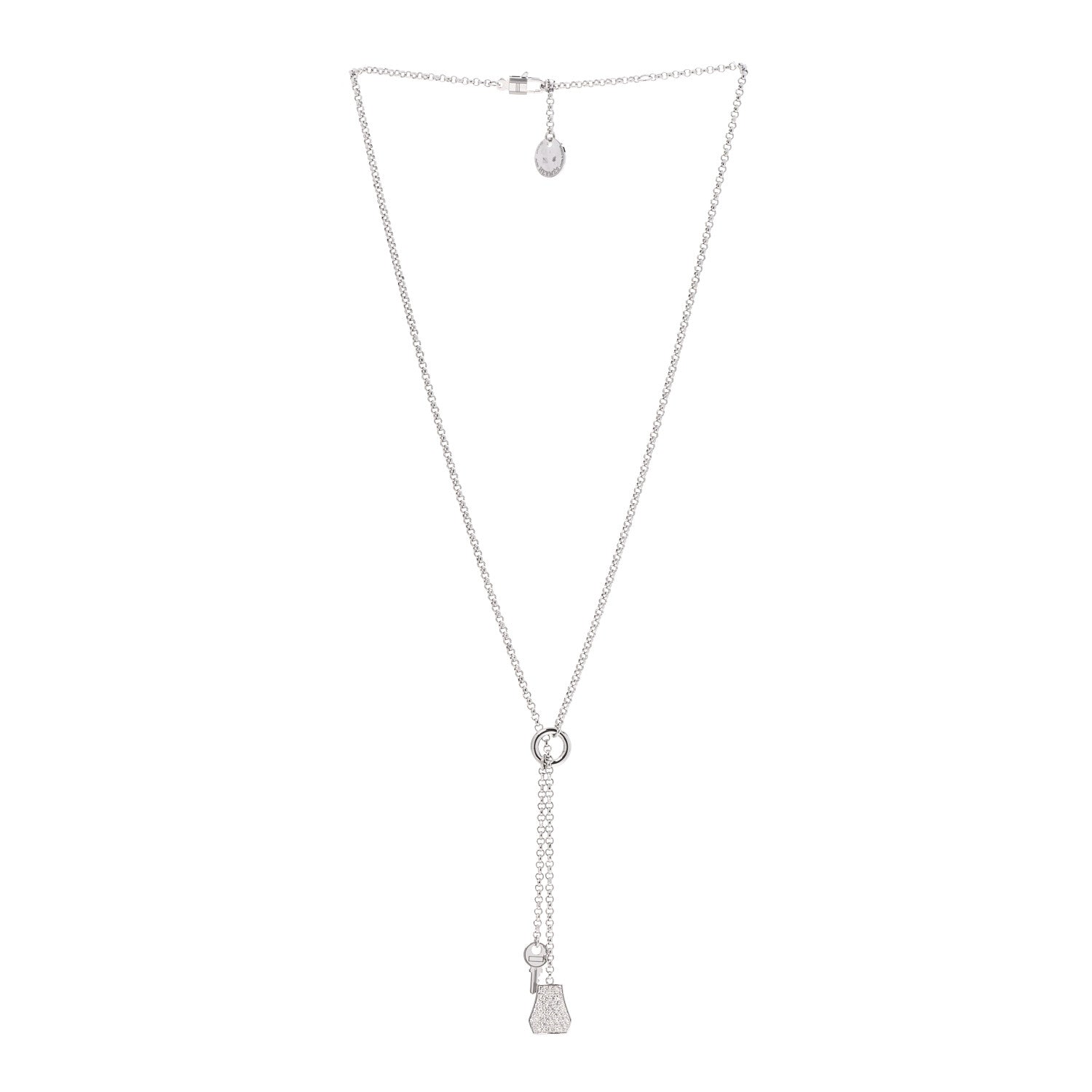 Hermes 18K White Gold Diamond PM Kelly Clochette Necklace 3 of 4