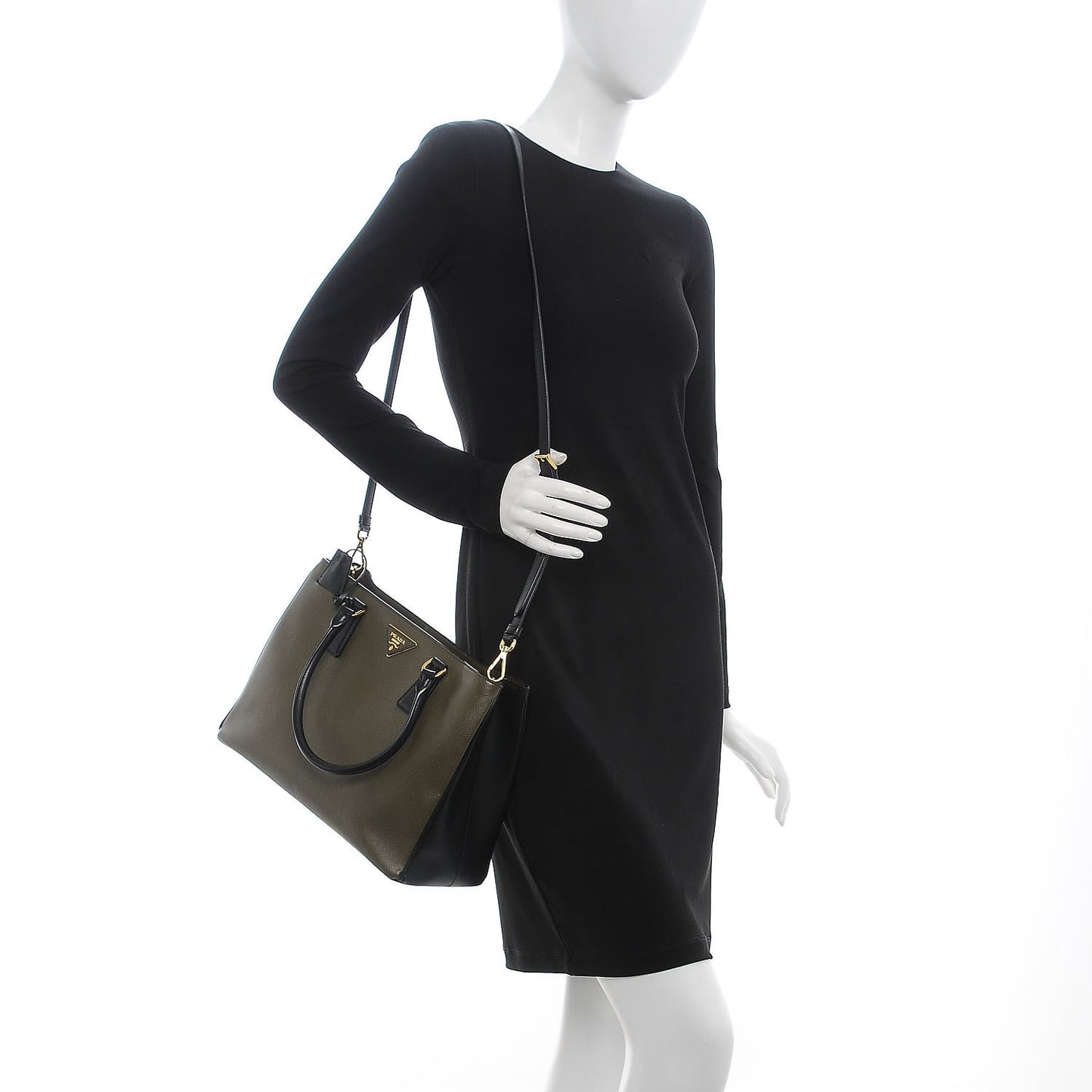 Saffiano Lux Bi-Color Medium Tote Militare Black