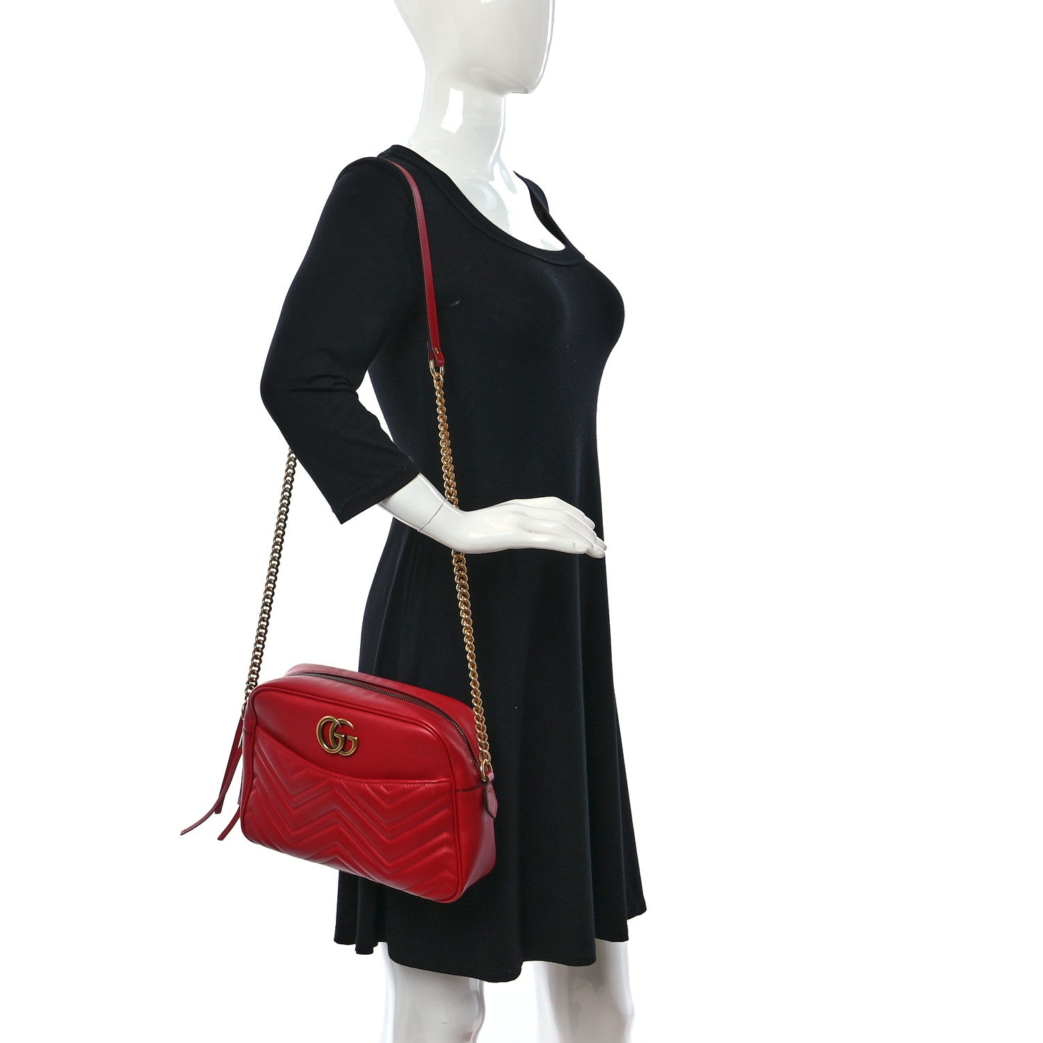 Gucci Calfskin Matelasse Medium GG Marmont Chain Shoulder Bag Hibiscus Red 2 of 9