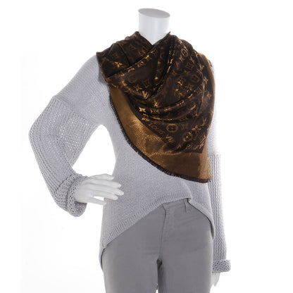 Louis Vuitton Silk Lurex Wool Monogram Shine Shawl Brown 2 of 4