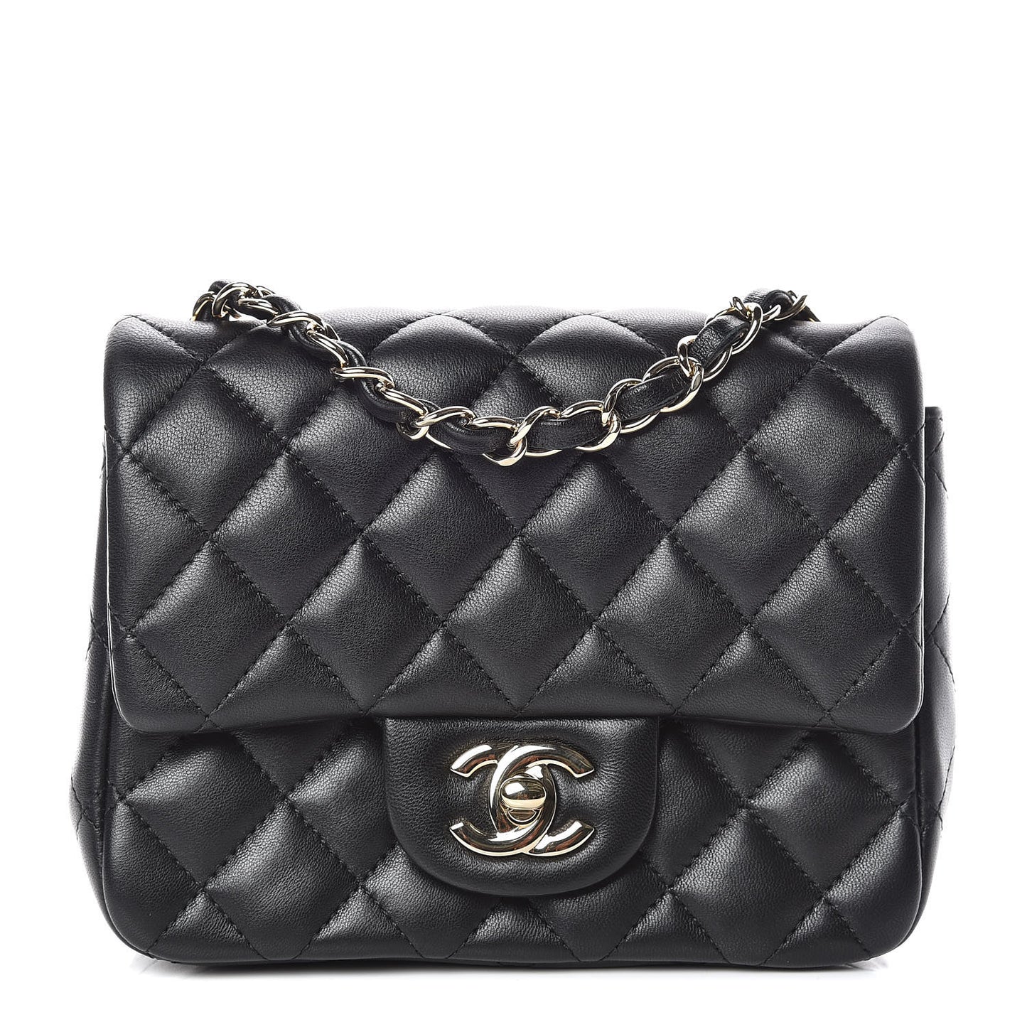 Lambskin Quilted Mini Square Flap Black