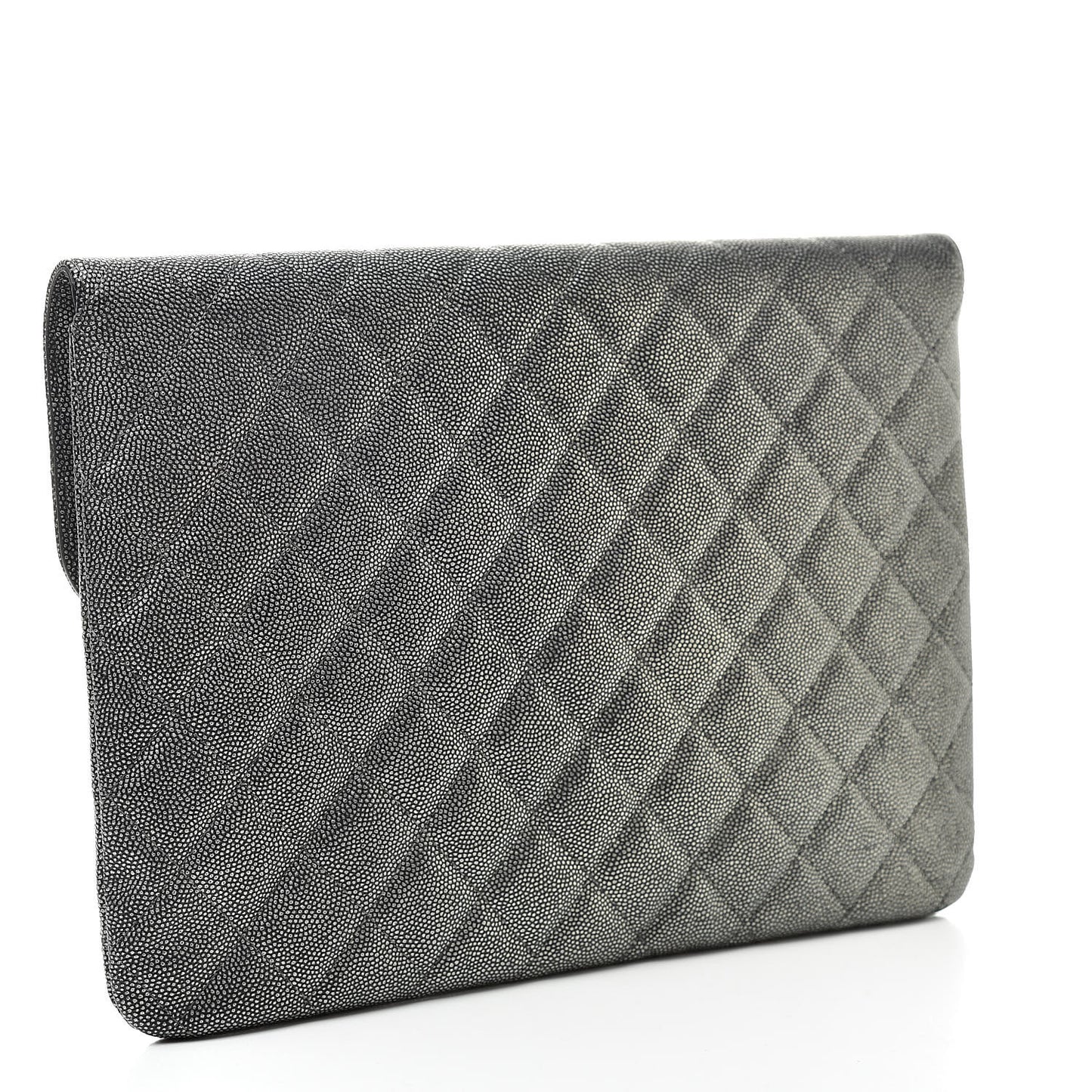 Metallic Caviar Quilted Medium Golden Class Pouch Silver