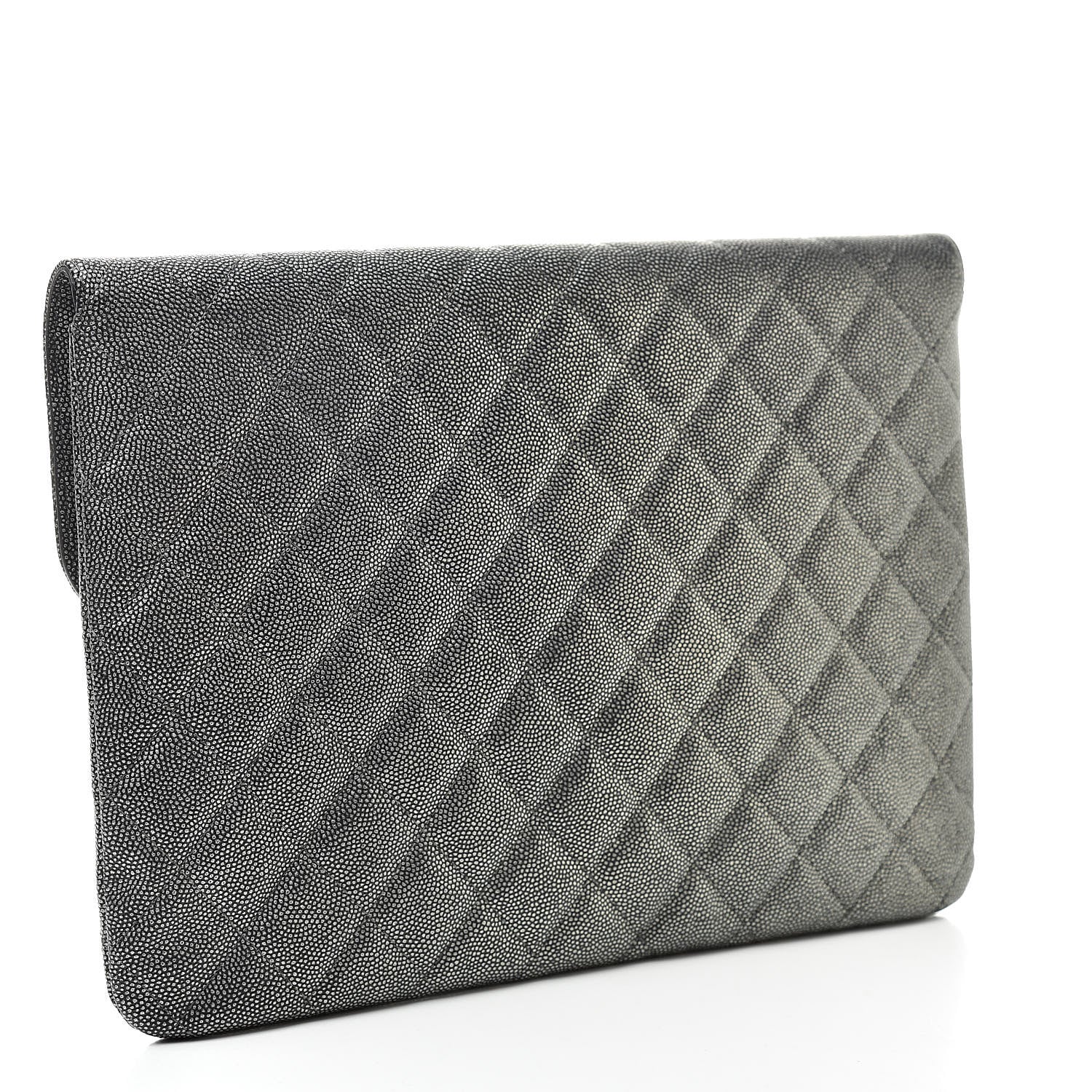 Chanel Metallic Caviar Quilted Medium Golden Class Pouch Silver 3 of 9