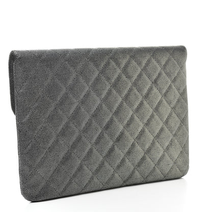 Chanel Metallic Caviar Quilted Medium Golden Class Pouch Silver 3 of 9