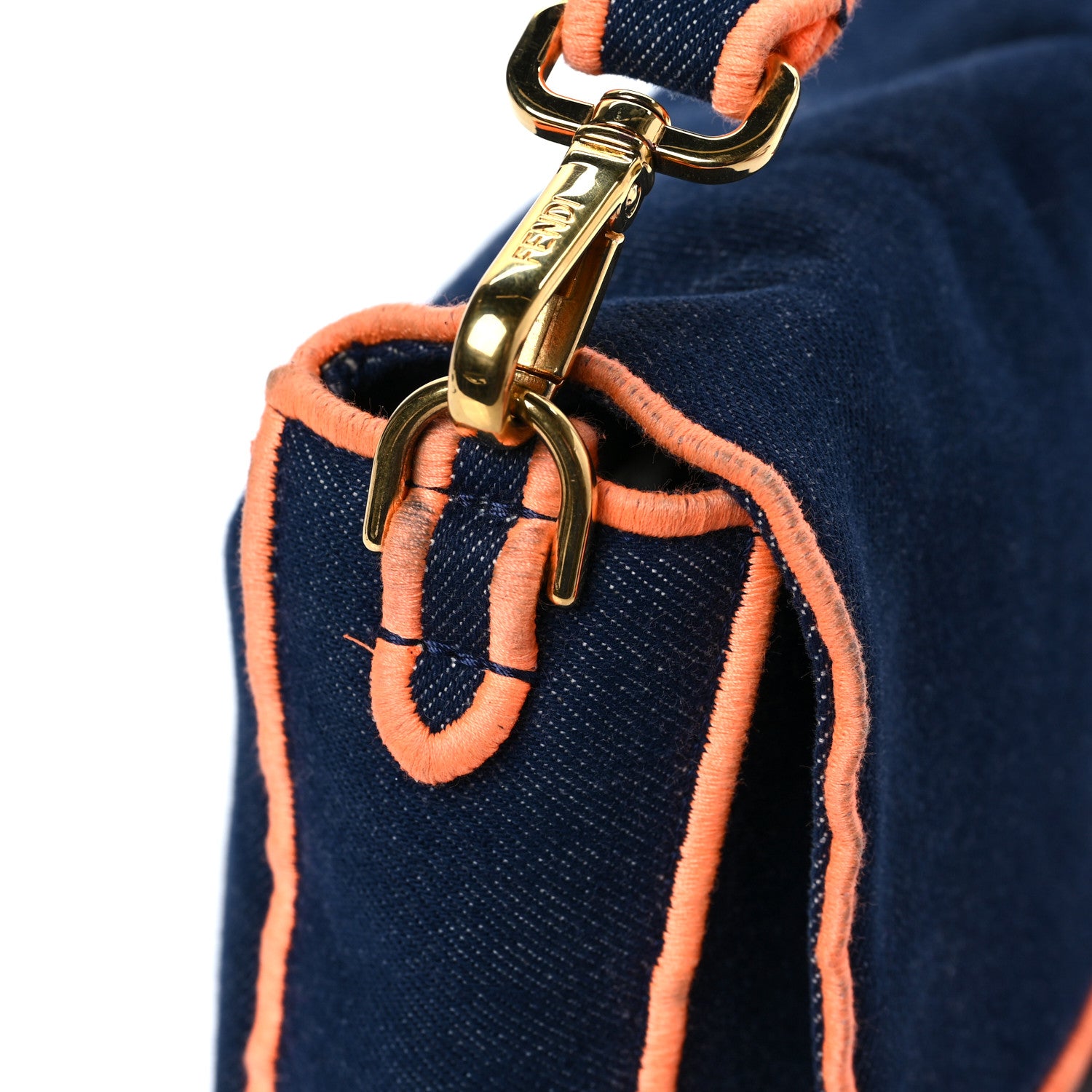 Fendi Denim Large Baguette Blue Arancio Fluo 14 of 16