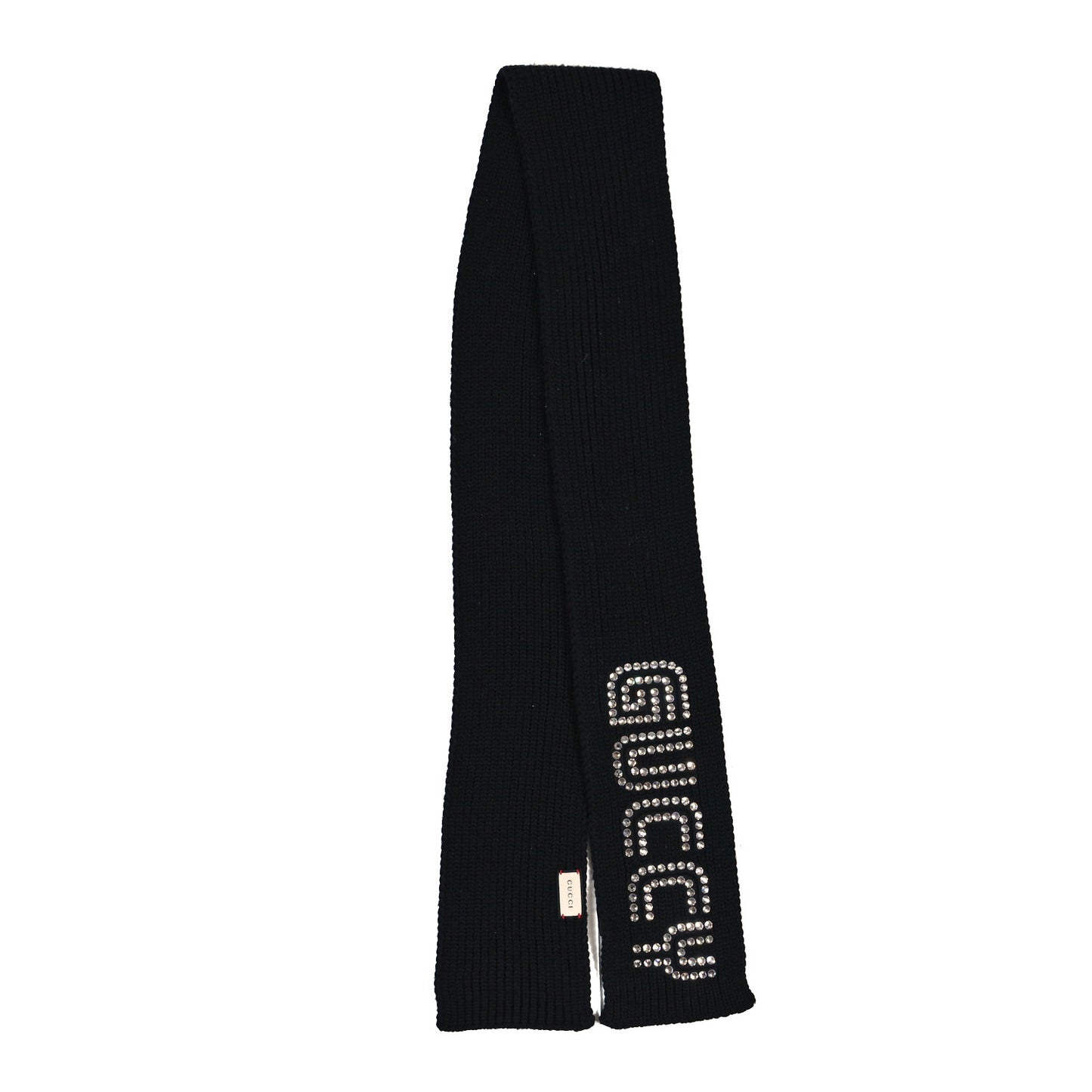 X SEGA Wool Crystal GUCCY Embellished Scarf Black