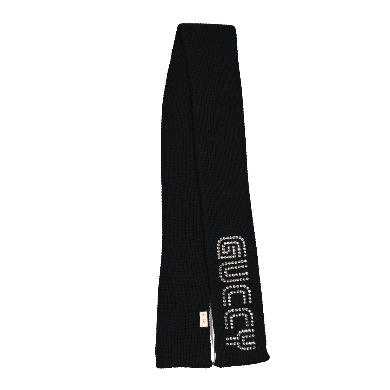 Gucci X SEGA Wool Crystal GUCCY Embellished Scarf Black 2 of 3