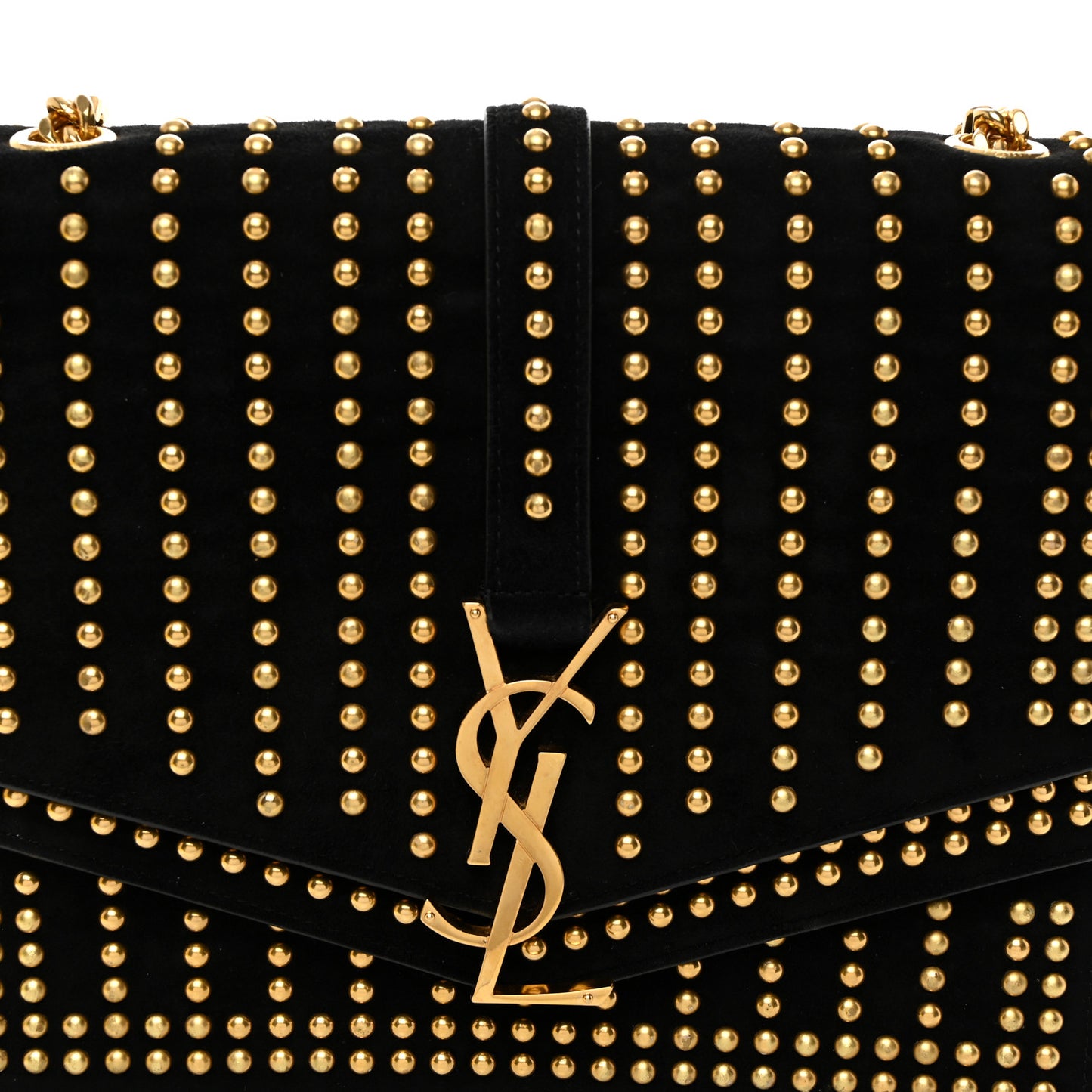 Suede Studded Monogram Medium Sulpice Shoulder Bag Black