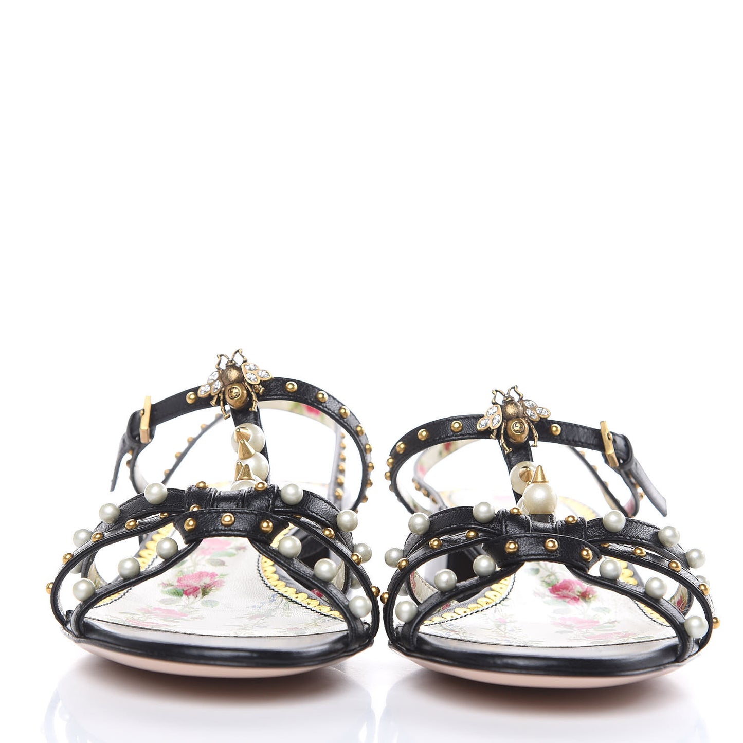 Malaga Kid Pearl Studded Regina T-Strap Low Heel Sandals 37 Black