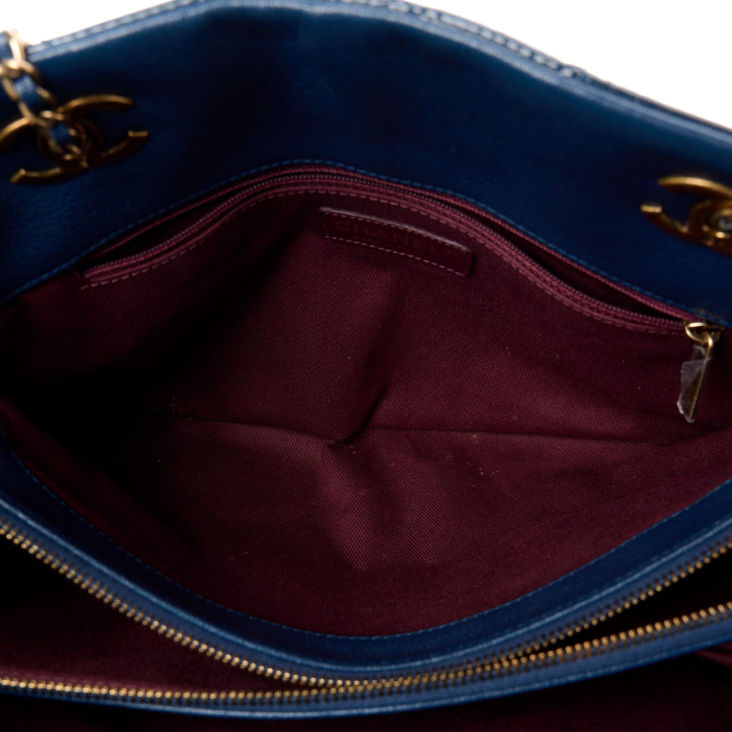 Patent Goatskin Quilted Small CC Eyelet Tote Blue