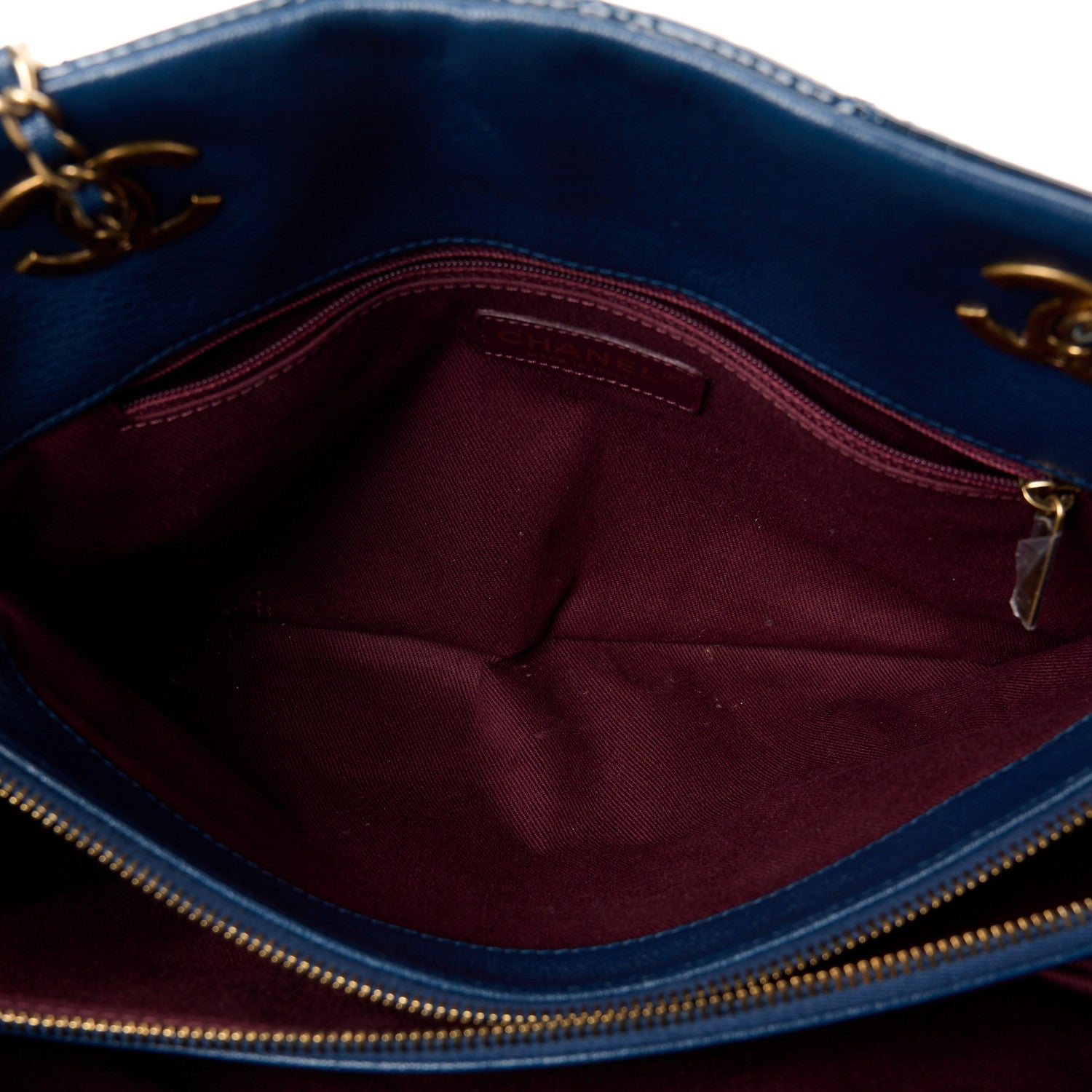 Chanel Patent Goatskin Quilted Small CC Eyelet Tote Blue 7 of 15