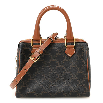Celine Triomphe Canvas Calfskin Small Boston Bag Tan 1 of 9