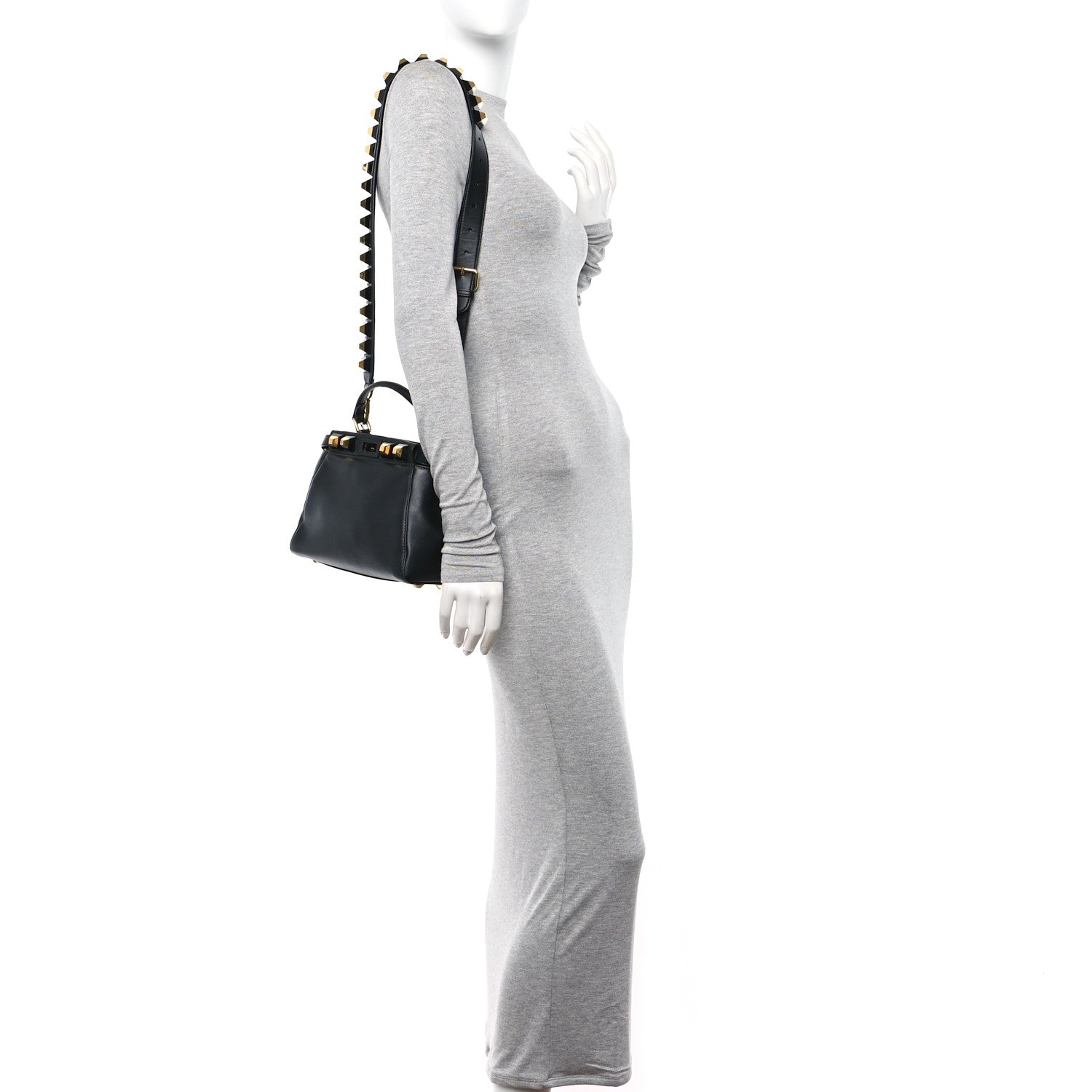 Fendi Nappa Studded Mini Peekaboo Iconic Satchel Black 2 of 12