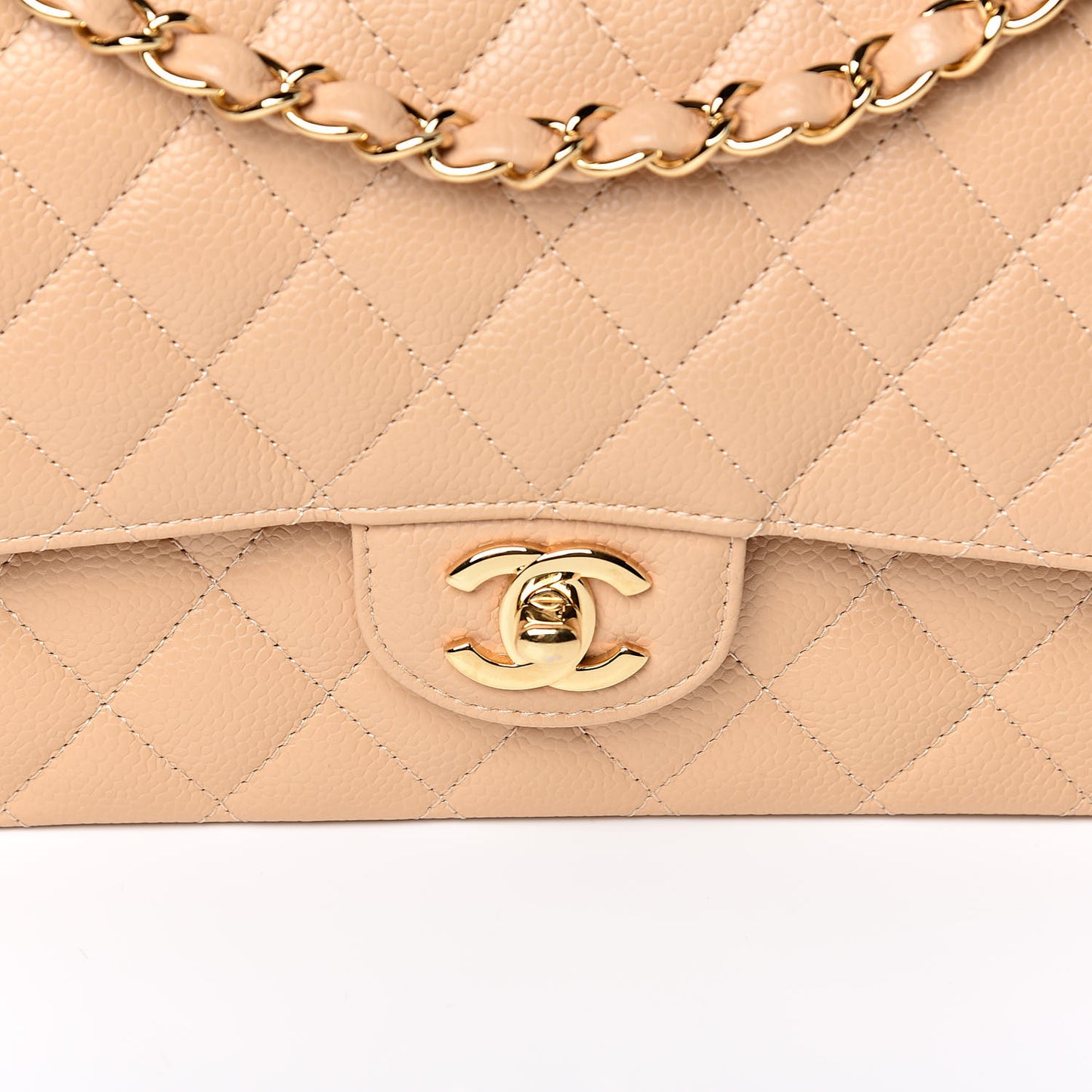 Caviar Quilted Medium Double Flap Beige Clair