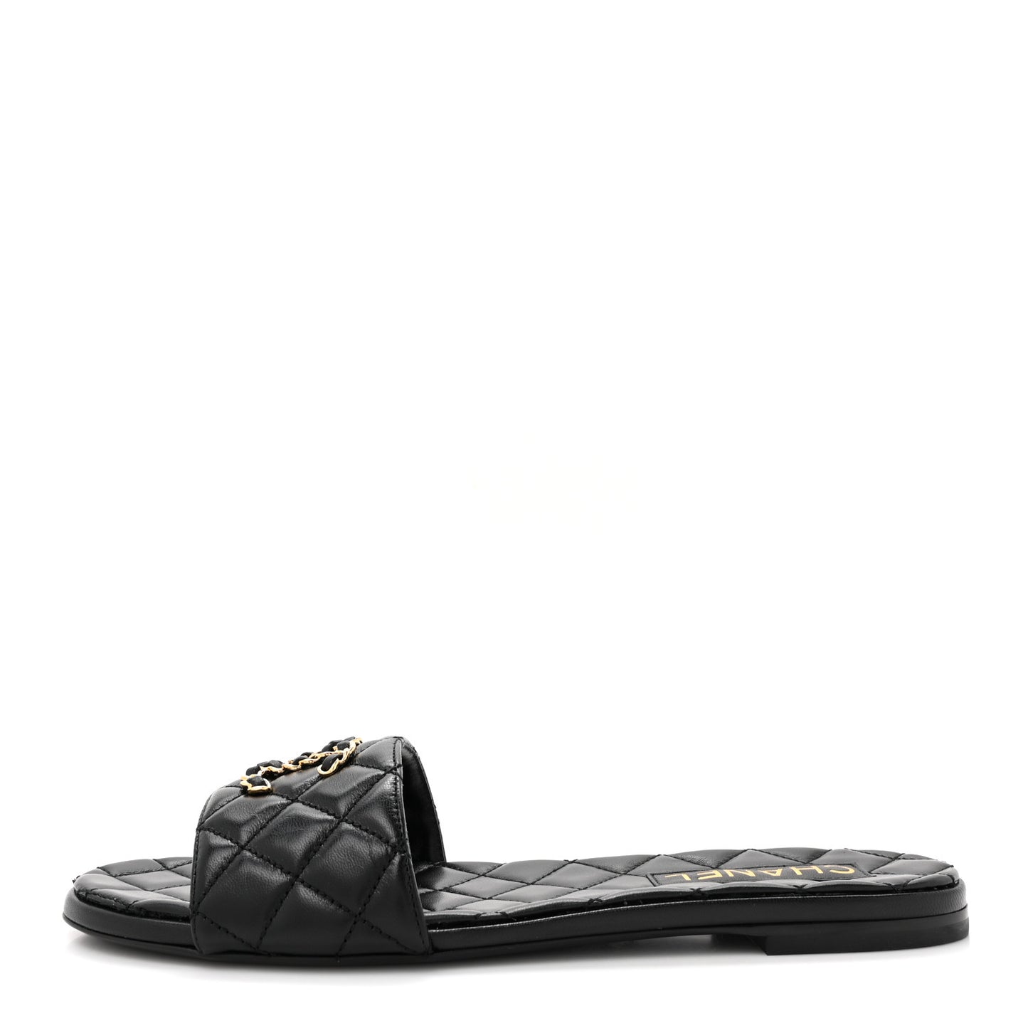 Shiny Goatskin Quilted CC Mules Sandals 40 Black