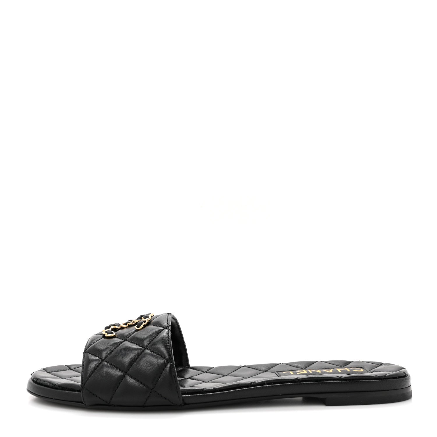 Chanel Shiny Goatskin Quilted CC Mules Sandals 40 Black 1 of 9