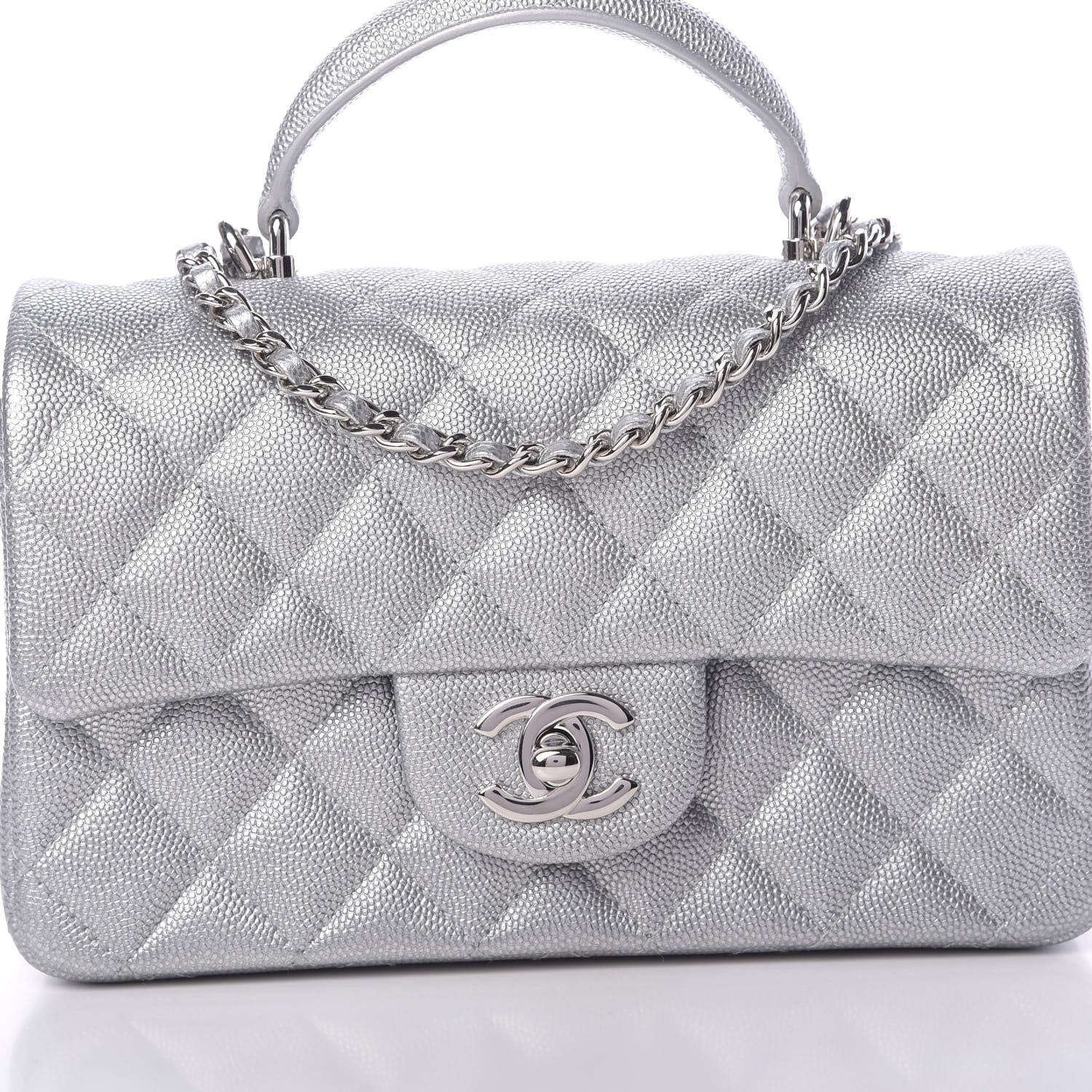 Chanel Metallic Caviar Quilted Mini Top Handle Rectangular Flap Silver 8 of 11