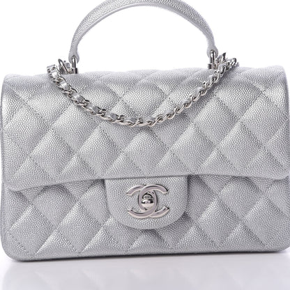Chanel Metallic Caviar Quilted Mini Top Handle Rectangular Flap Silver 8 of 11