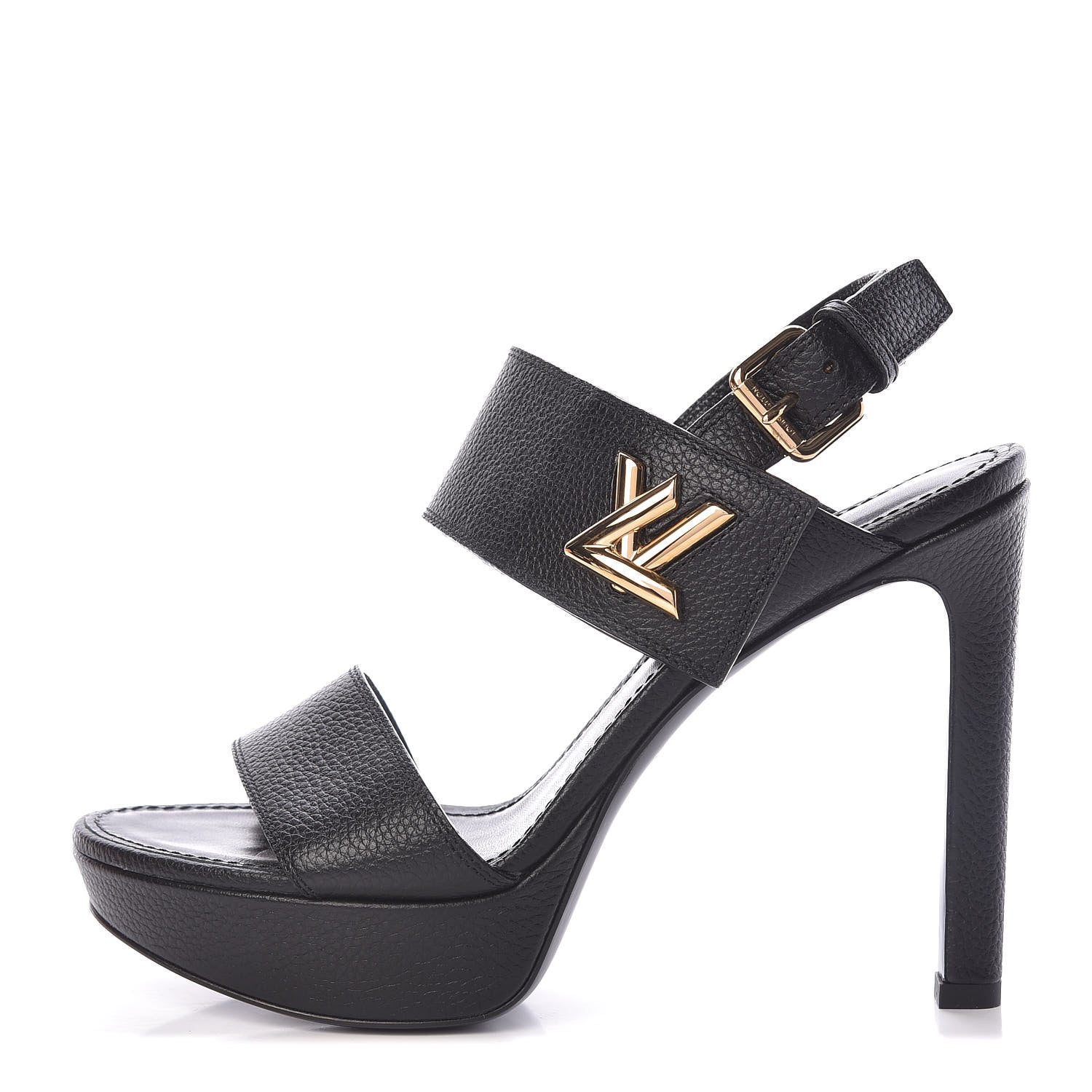 Louis Vuitton Grained Calfskin Horizon Platform Sandals 37.5 Black 1 of 9