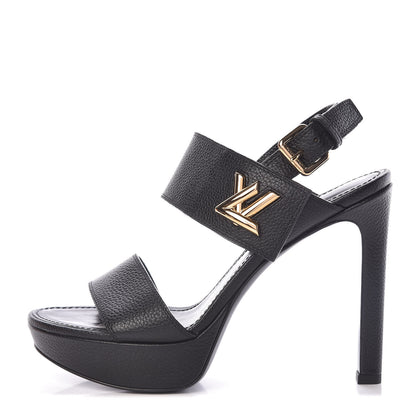 Louis Vuitton Grained Calfskin Horizon Platform Sandals 37.5 Black 1 of 9