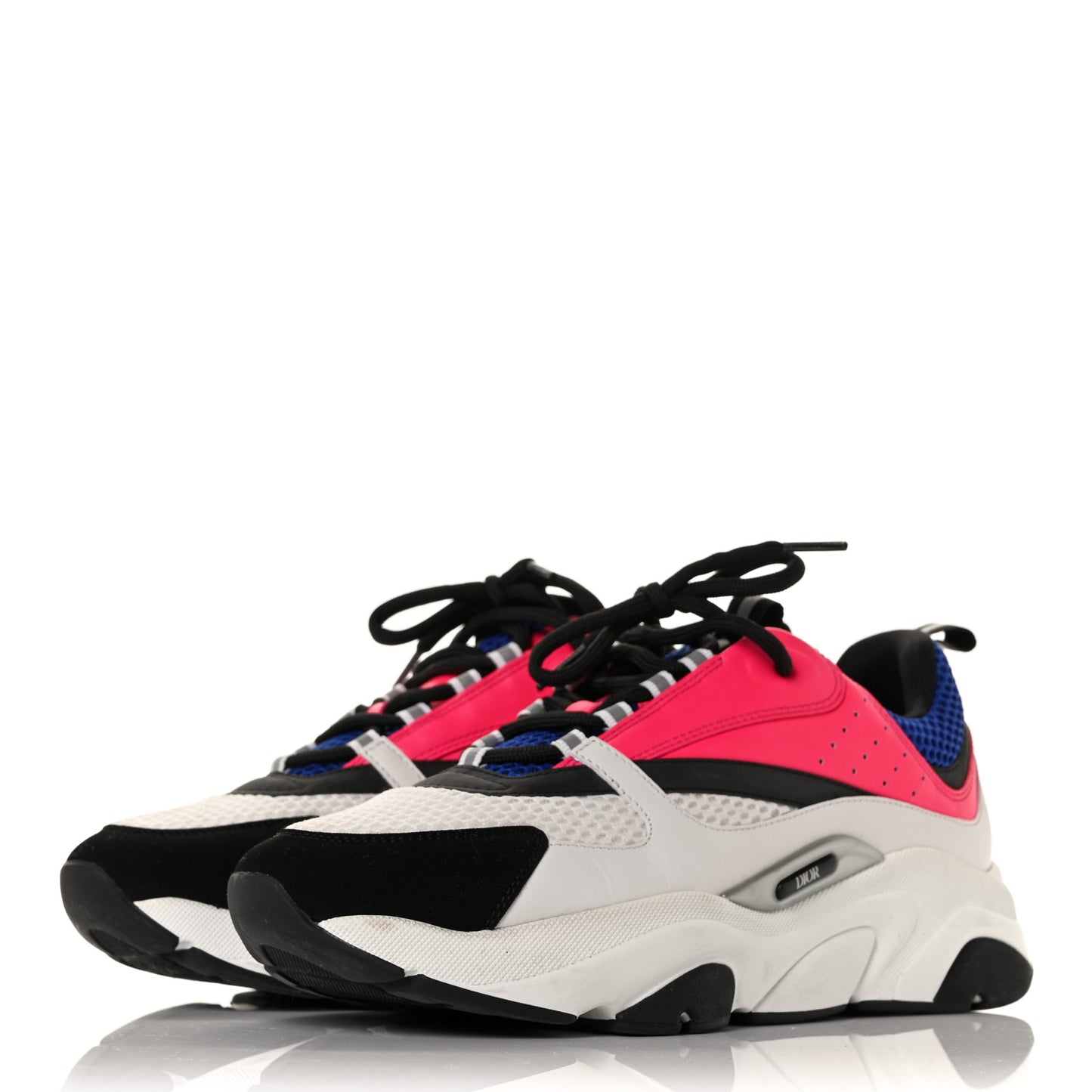 Technical Mesh Calfskin Mens B22 Sneakers 44 White Pink Blue