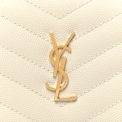 Saint Laurent Grain De Poudre Matelasse Chevron Monogram Zipped Card Case Crema Soft 9 of 10
