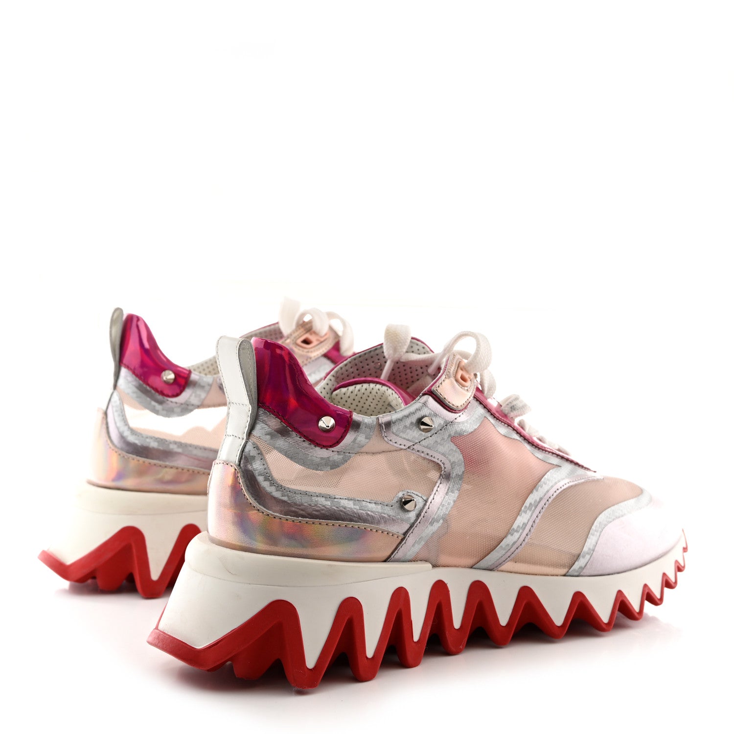 Christian Louboutin Metallic Patent Mesh Suede Sharkina Flat Sneakers 37 Pink 4 of 9