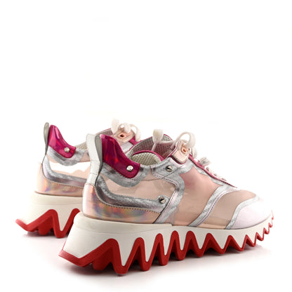 Christian Louboutin Metallic Patent Mesh Suede Sharkina Flat Sneakers 37 Pink 4 of 9