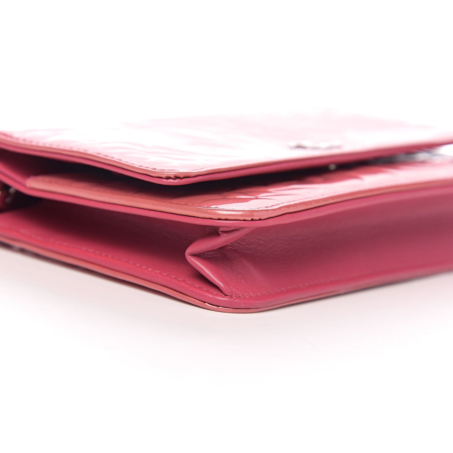 Patent Camellia Embossed Wallet on Chain WOC Rose