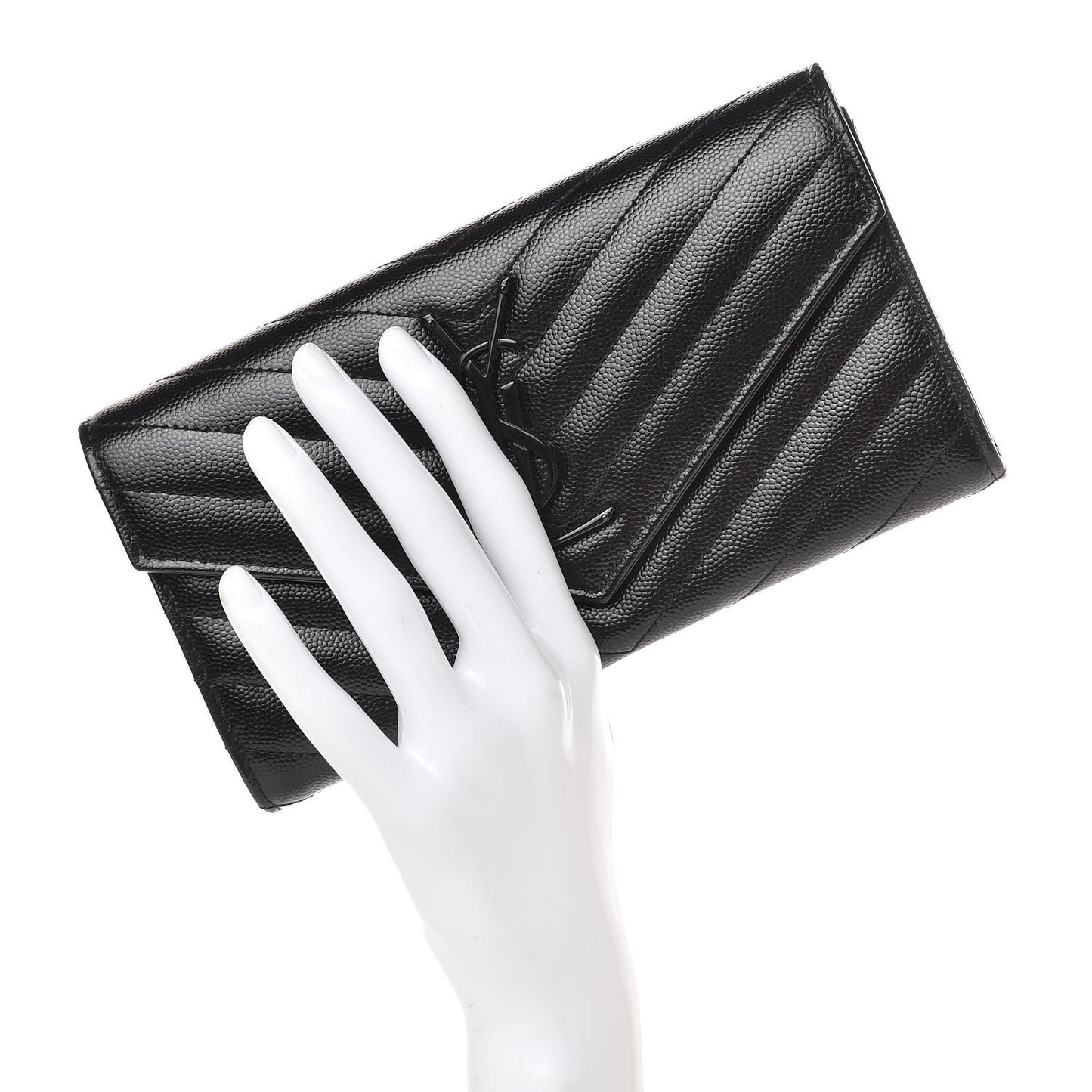 Grain De Poudre Matelasse Chevron Monogram Flap Wallet Black