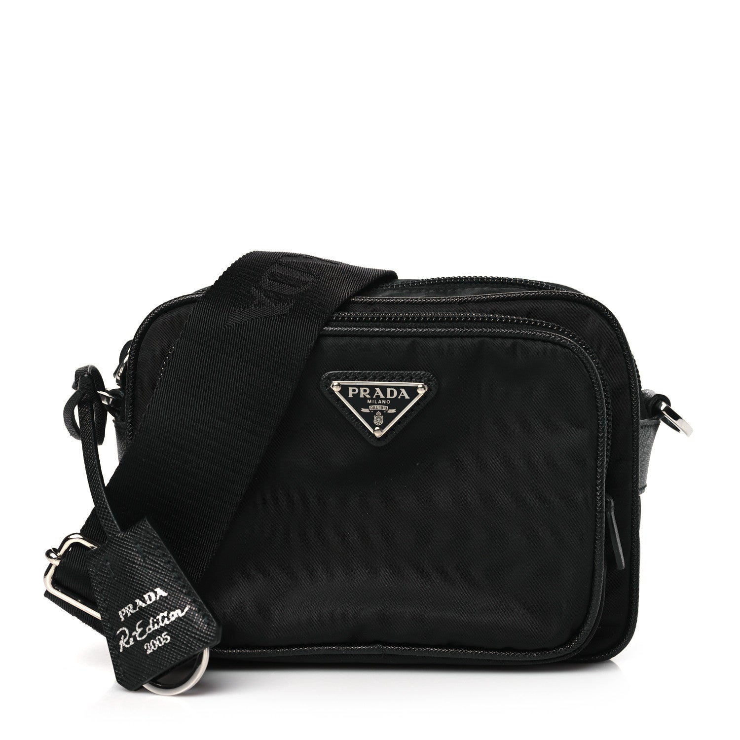 Prada Tessuto Saffiano Brique Crossbody Messenger Bag Black 1 of 9