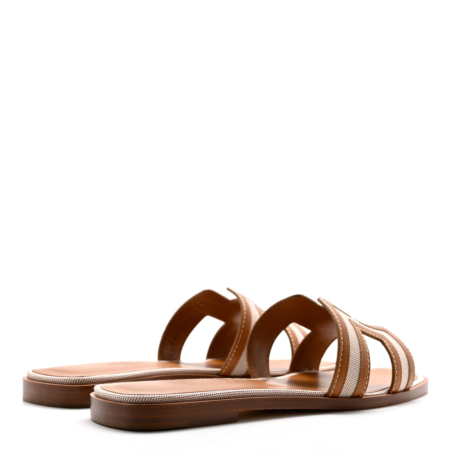 Hermes Calfskin Canvas Oran Sandals 36.5 Noisette Beige Dore 4 of 9