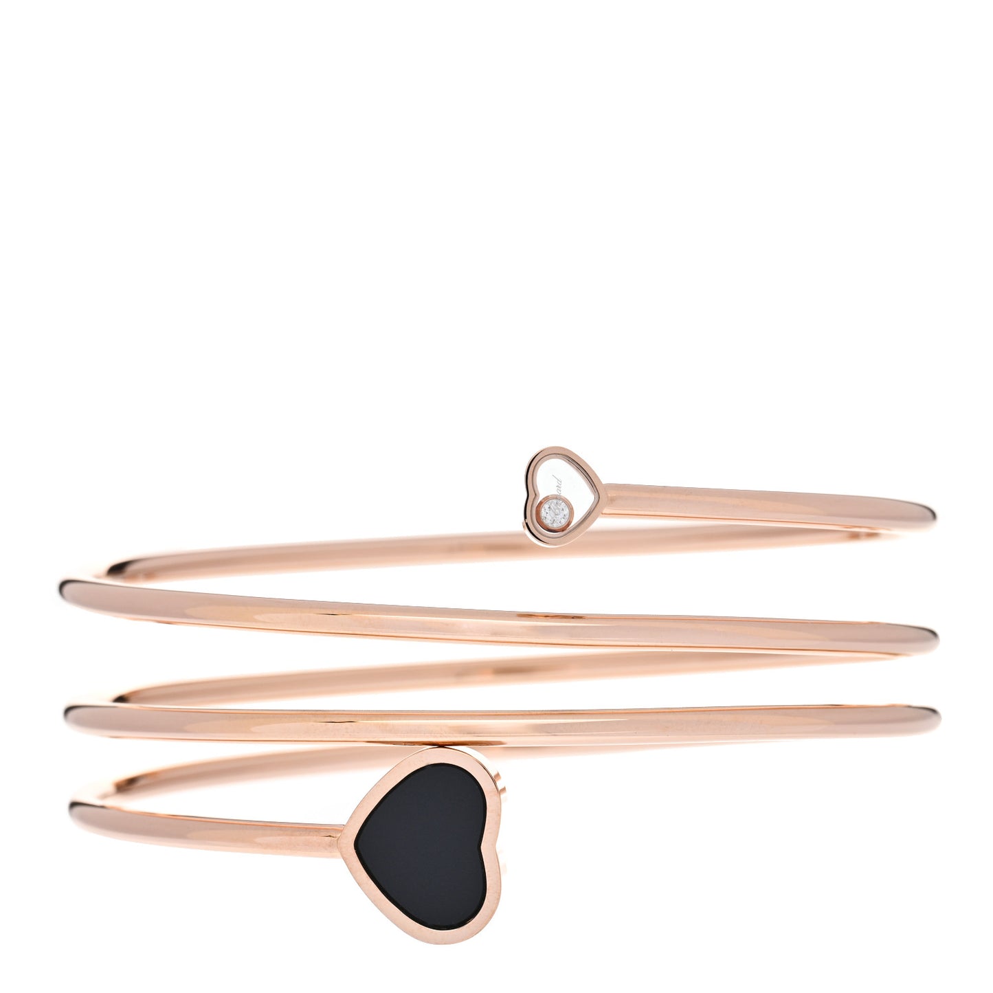 18K Rose Gold Diamond Black Onyx Happy Hearts Twist Bracelet