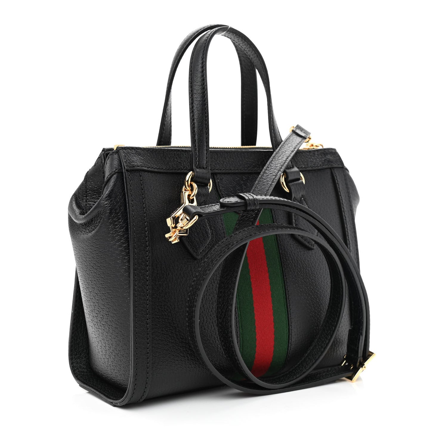 Textured Calfskin Web Small Ophidia Tote Bag Black