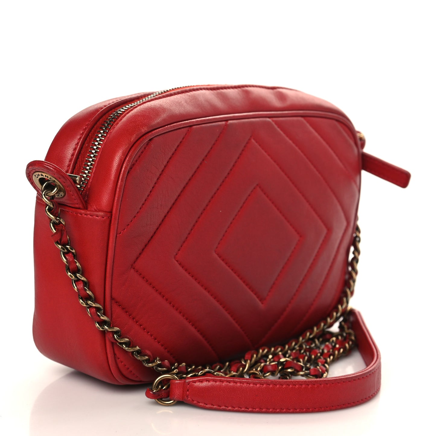 Lambskin Chevron Quilted Pyramid CC Camera Case Red